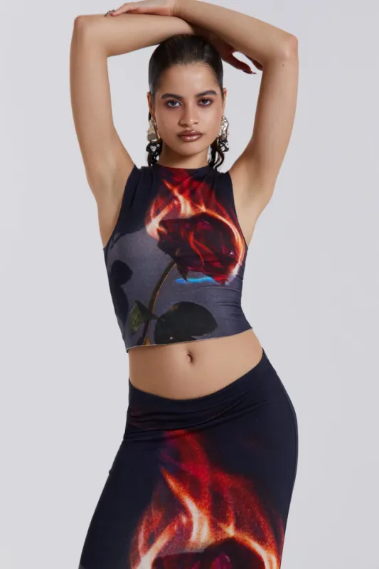 Flaming Rose Raw Edge Tank Top sold by Jaded London