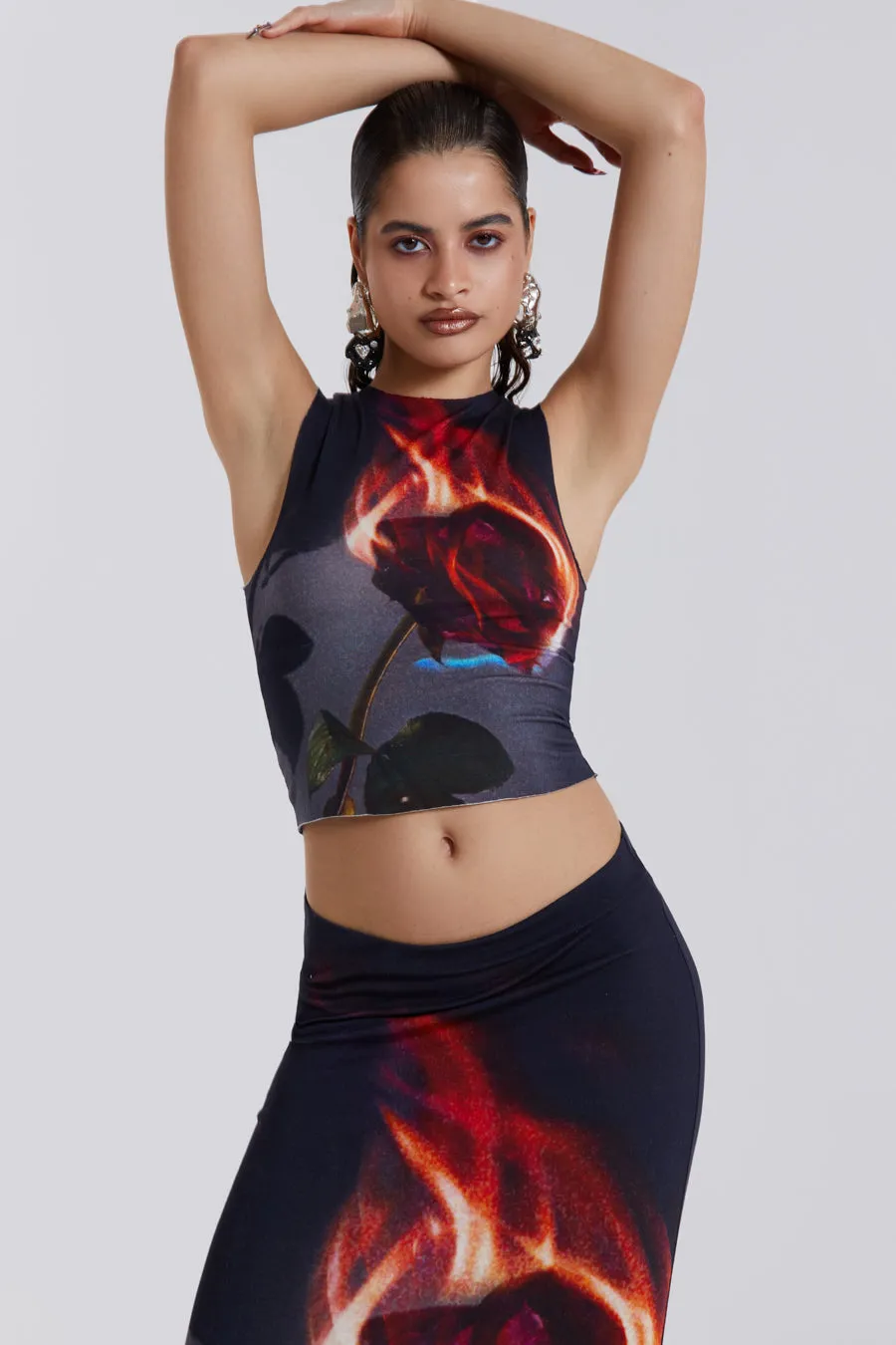Flaming Rose Raw Edge Tank Top sold by Jaded London