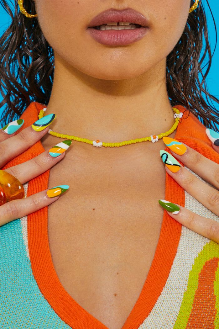 Yellow Beaded Daisy Necklace sold by Jaded London