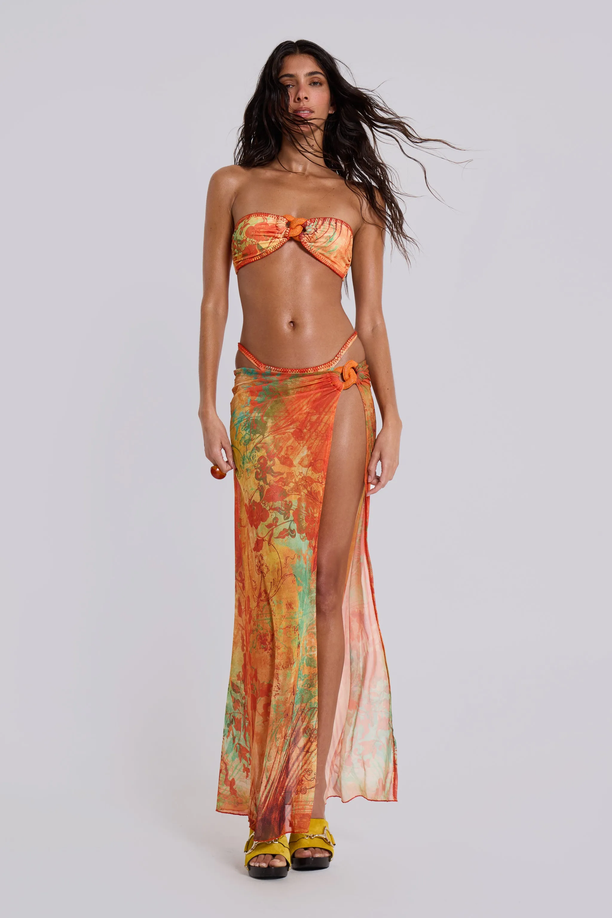 Mari Asymmetric Maxi Skirt With Rattan Trim sold by Jaded London product image thumbnail 2