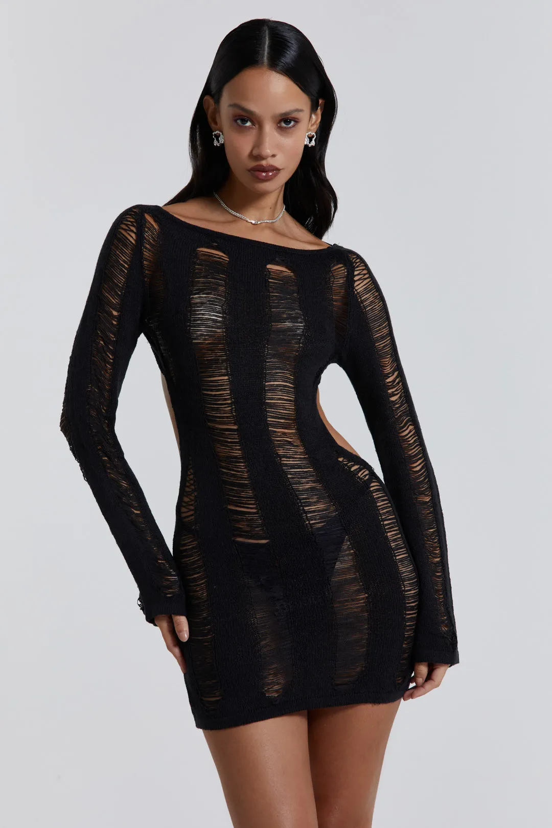 Black Umbra Shredded Mini Dress sold by Jaded London product image thumbnail 2