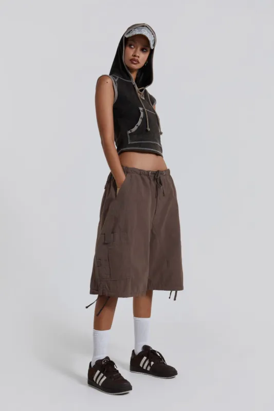 Brown Parachute Cargo Shorts sold by Jaded London