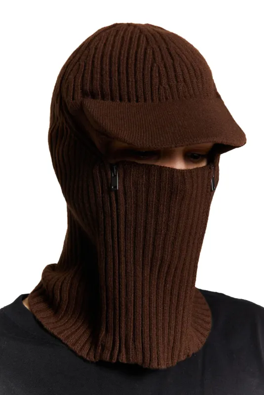 Brown Knitted Cocoon Cap Balaclava sold by Jaded London