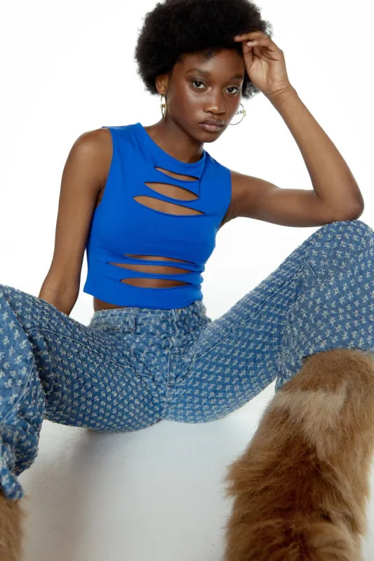 Blue Slash Detail Crop Top sold by Jaded London