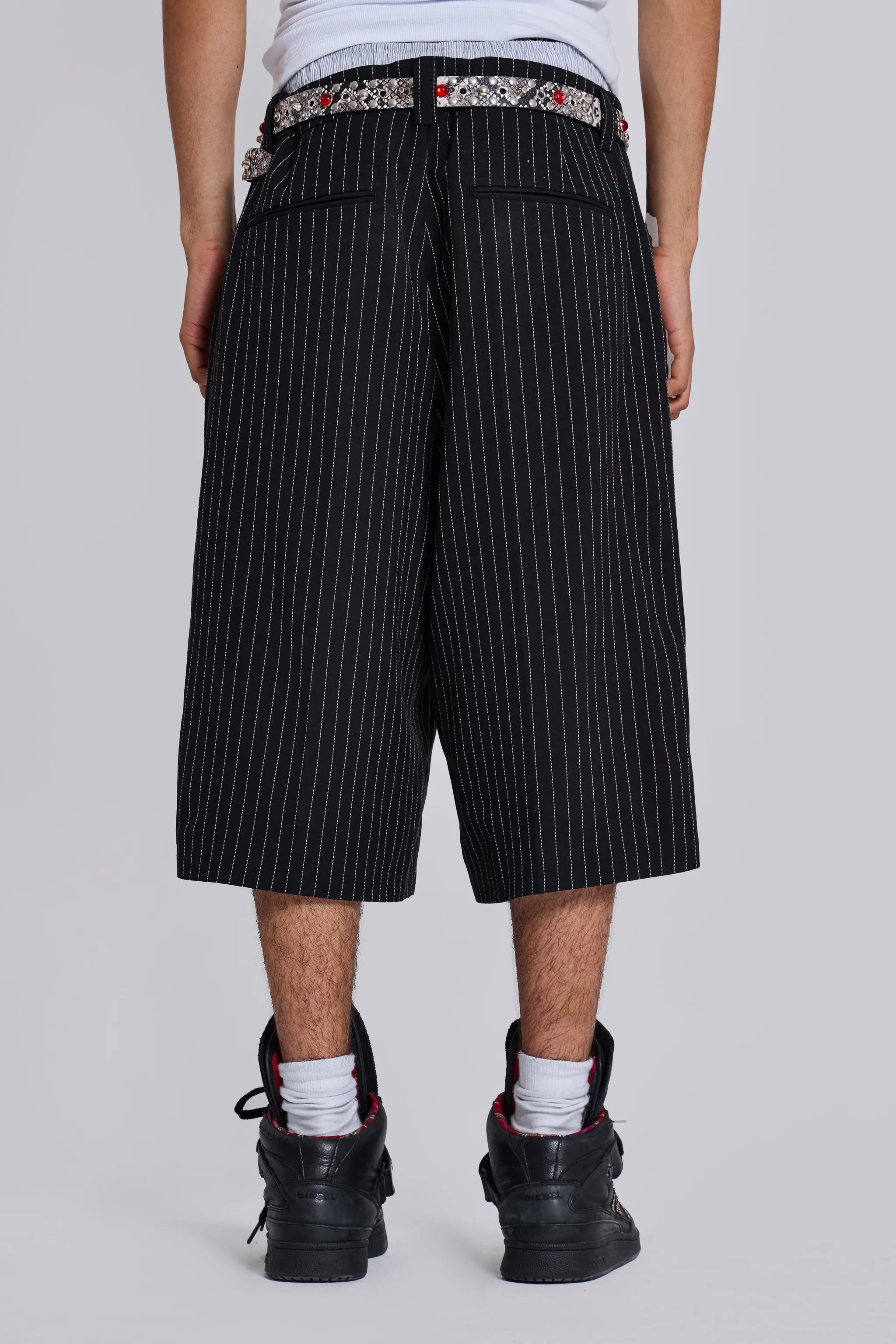 Black Pinstripe Goliath Shorts sold by Jaded London product image thumbnail 4