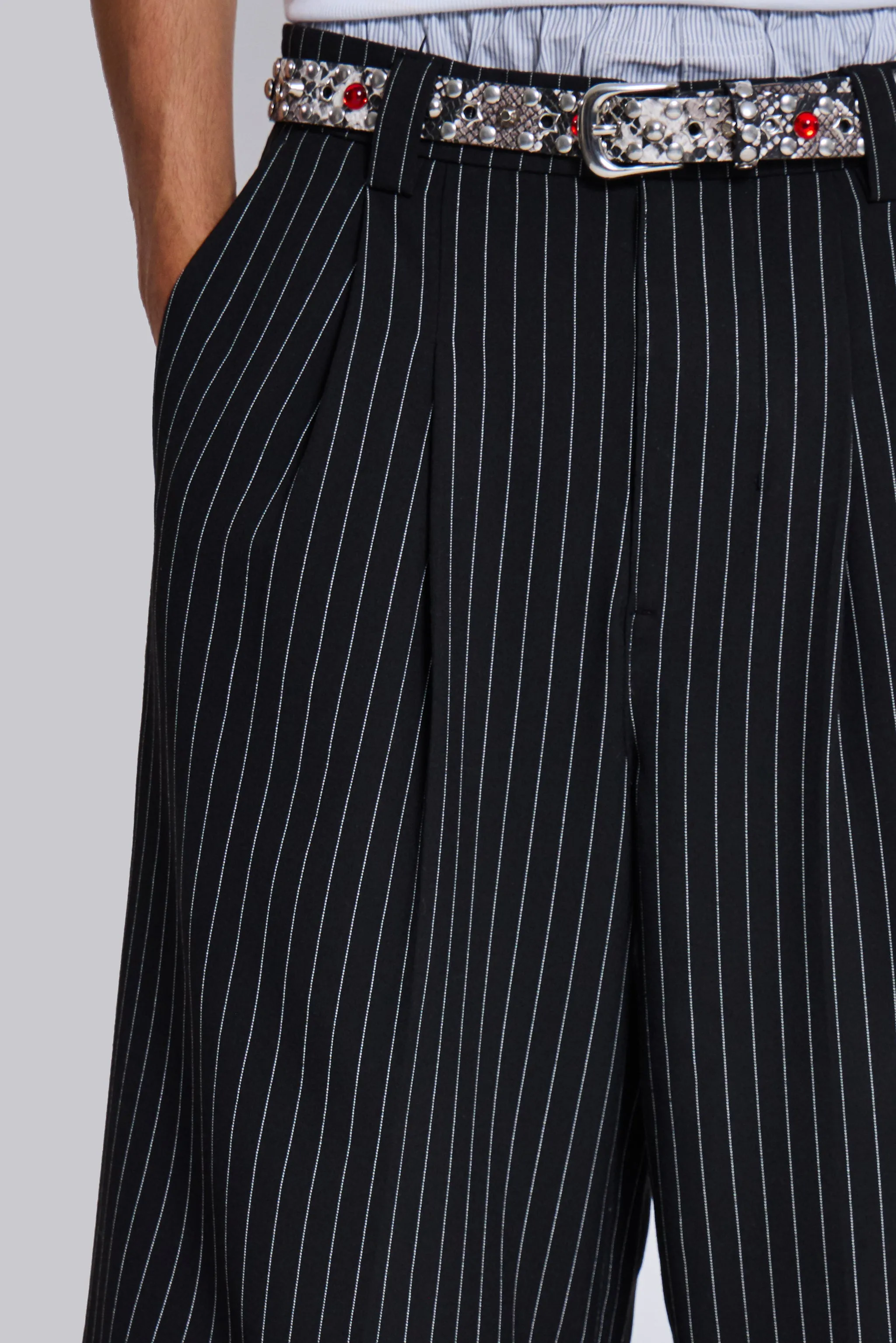 Black Pinstripe Goliath Shorts sold by Jaded London product image thumbnail 5