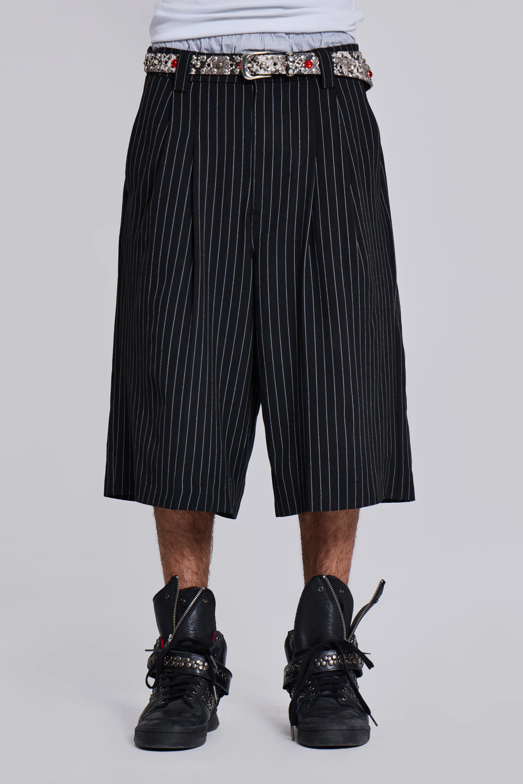 Black Pinstripe Goliath Shorts sold by Jaded London product image thumbnail 2