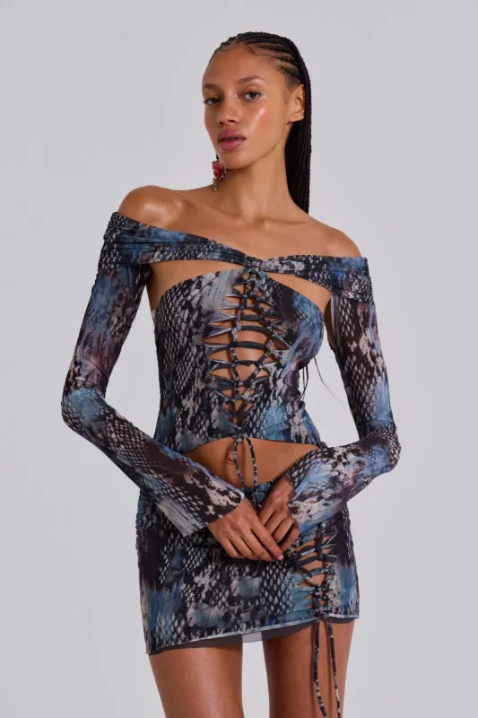 Bianca Macrame Mesh Mini Dress sold by Jaded London