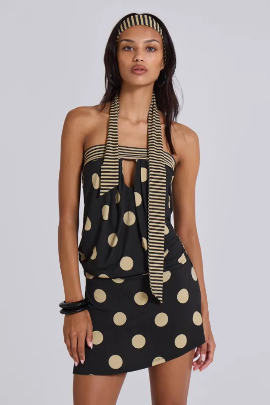 Lola Strapless Mini Dress in Polkadot Stripe sold by Jaded London