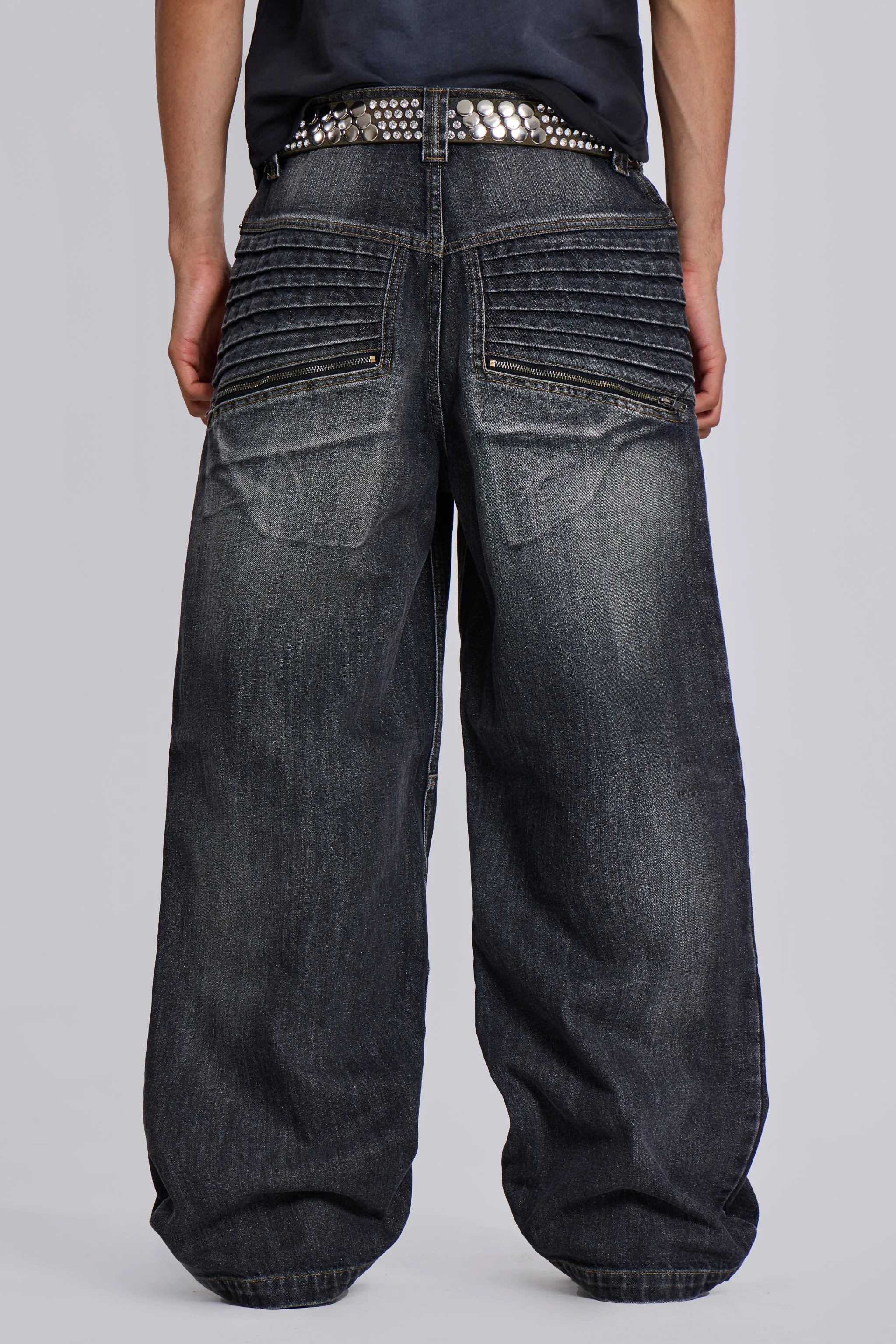 Jaded London Washed Black Crash Biker Colossus Jeans | Parallel