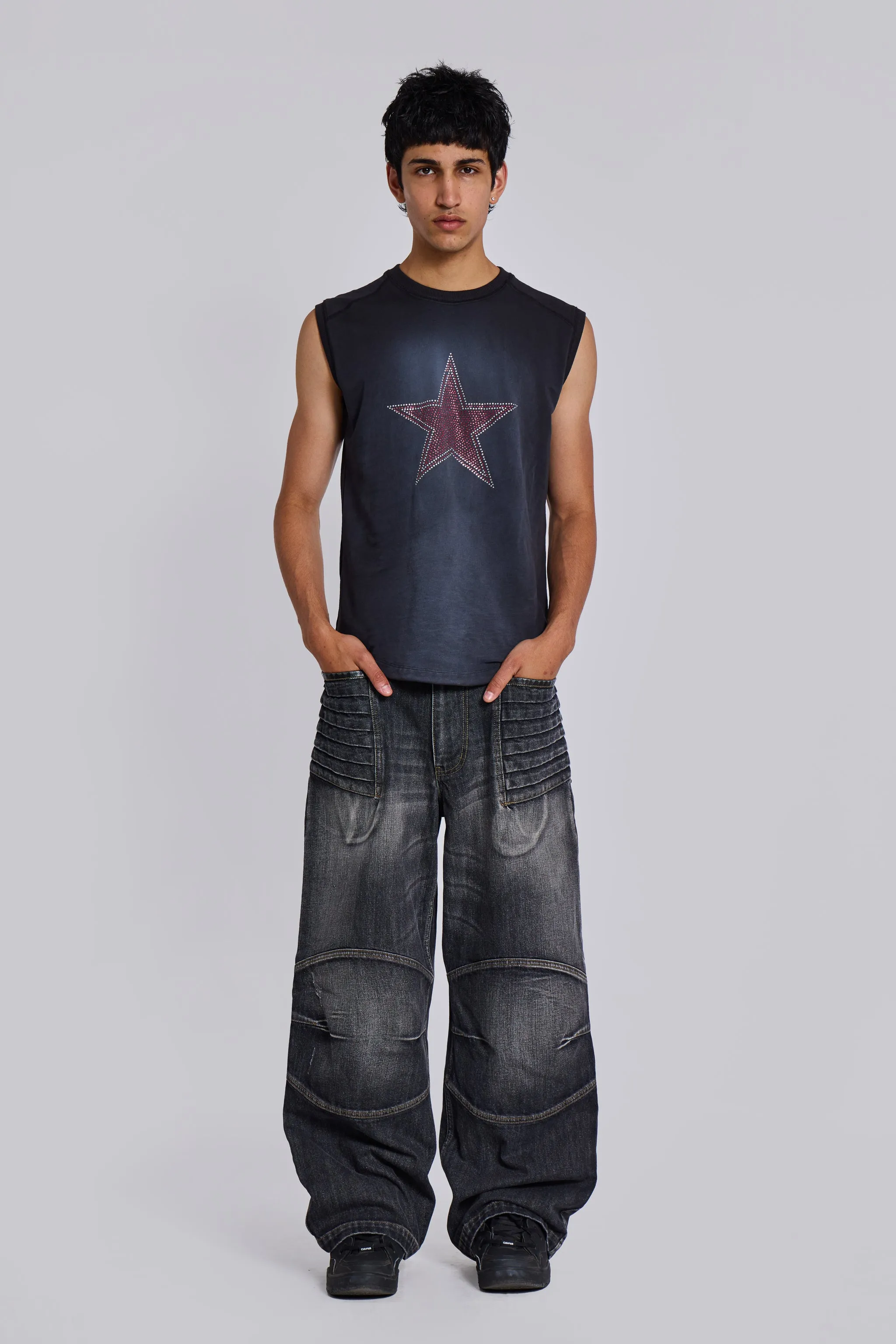 Washed Black Crash Biker Colossus Jeans sold by Jaded London product image thumbnail 2
