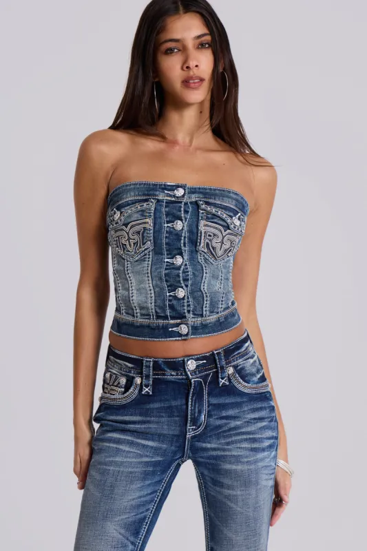 Rock Revival Denim Corset Top sold by Jaded London