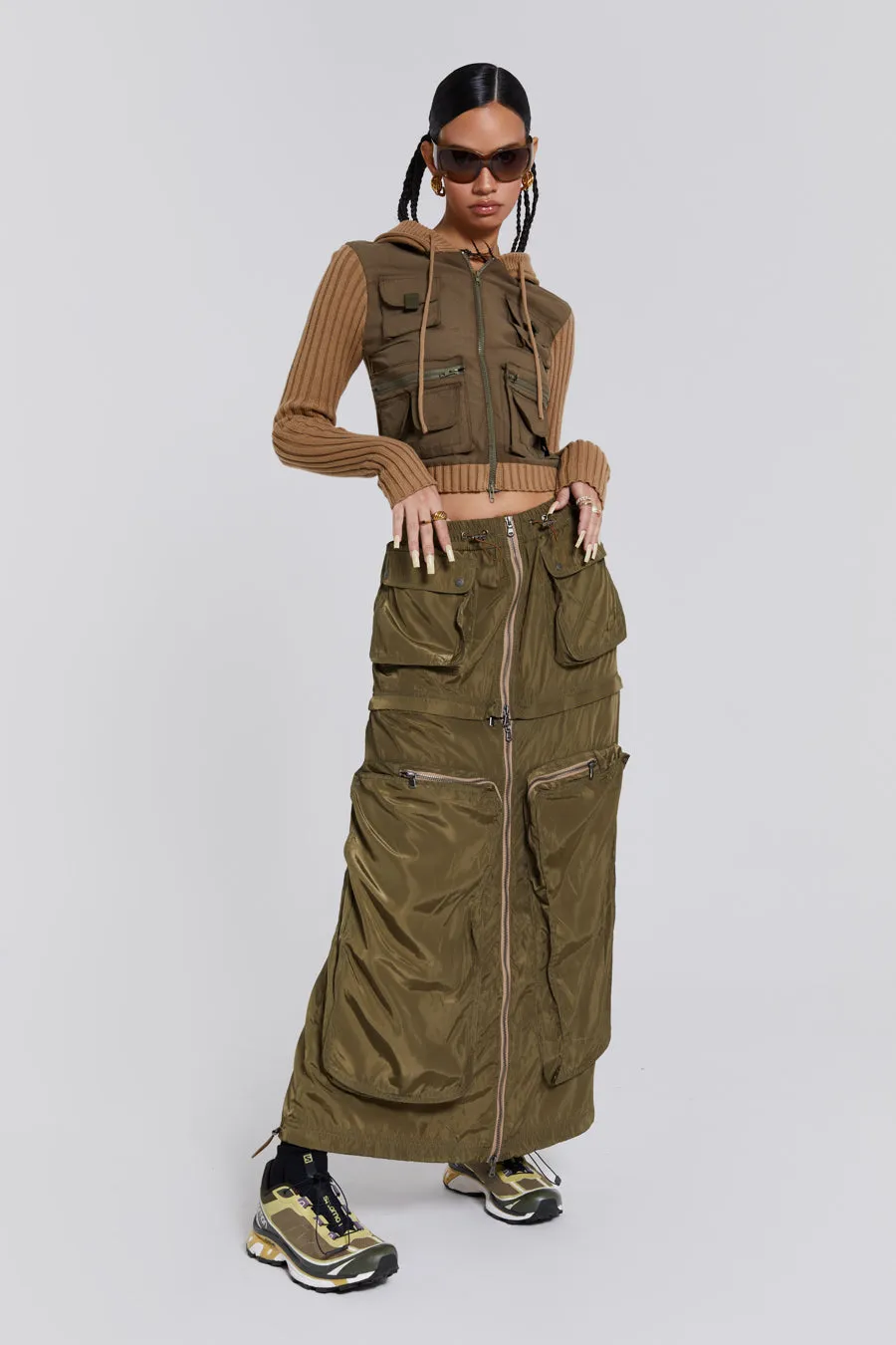 Madison 2 In 1 Cargo Maxi Skirt sold by Jaded London