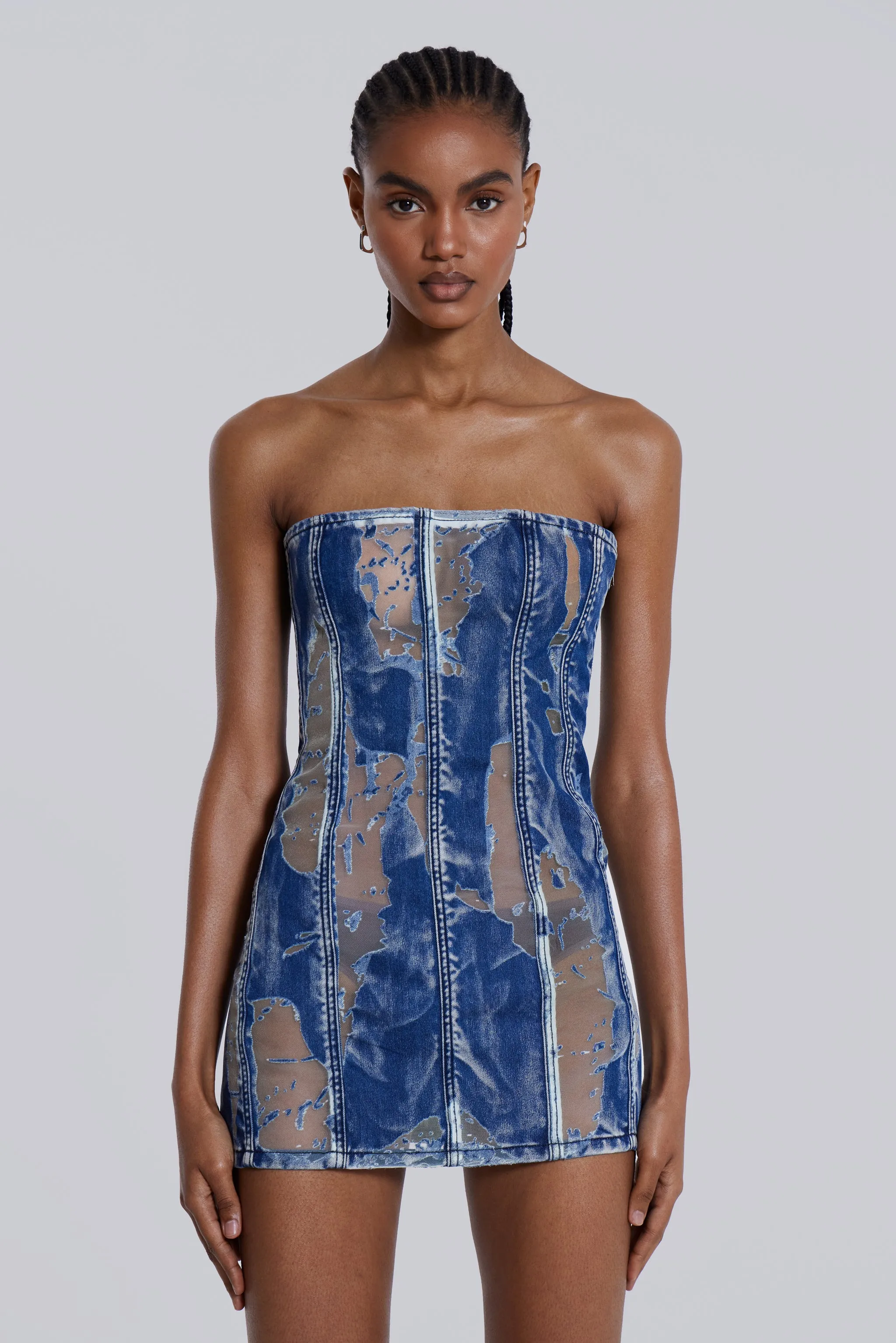 Zion Denim Corset Mini Dress sold by Jaded London
