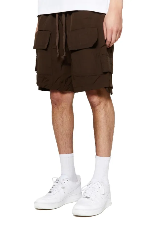 Chocolate Brown Trail Cargo Shorts made by Jaded London