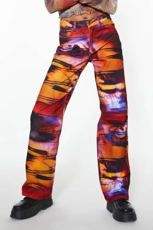 Petite Oracle Eye Print Jeans sold by Jaded London