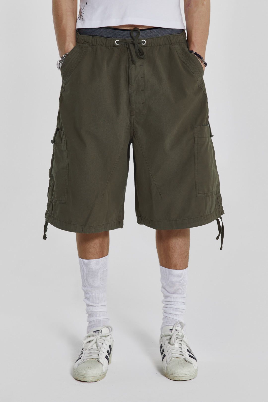 Khaki Parachute Cargo Shorts sold by Jaded London