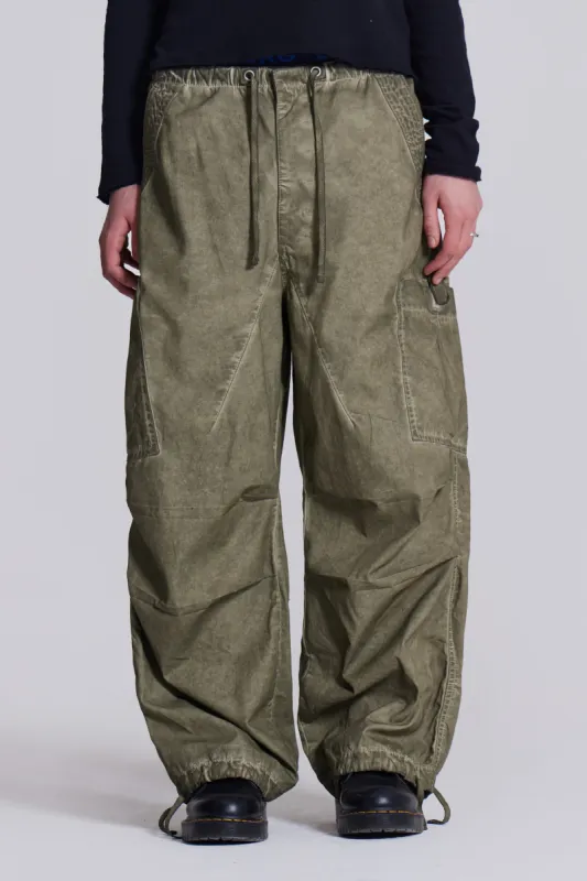 Khaki Oil Wash Parachute Pants sold by Jaded London
