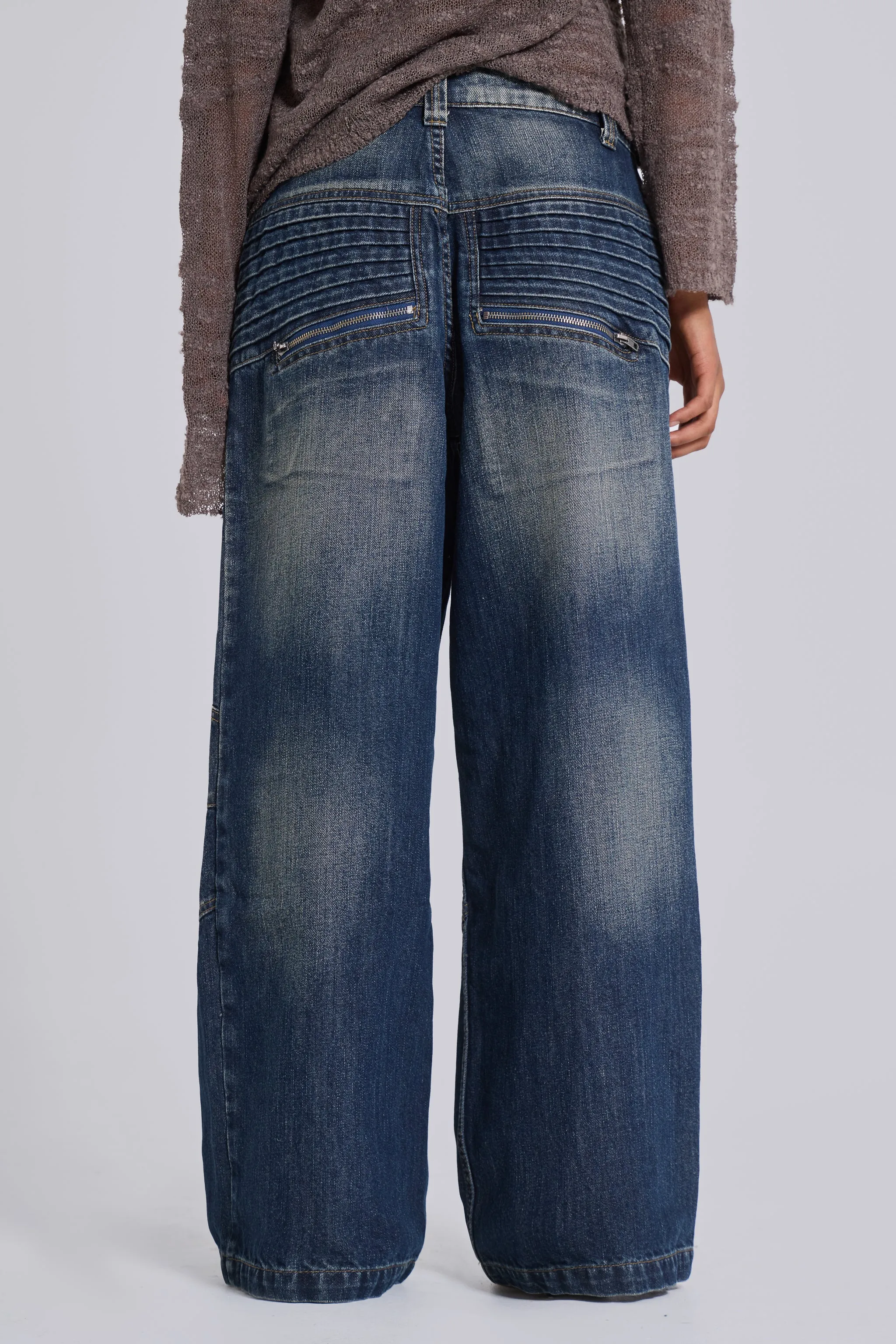 Mid Blue Crash Biker Colossus Jeans sold by Jaded London product image thumbnail 3