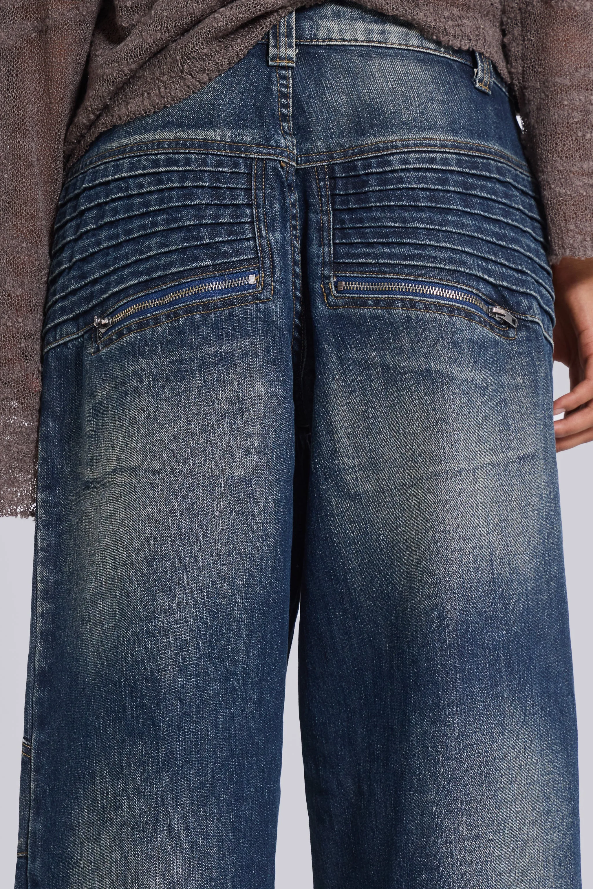 Mid Blue Crash Biker Colossus Jeans sold by Jaded London product image thumbnail 4