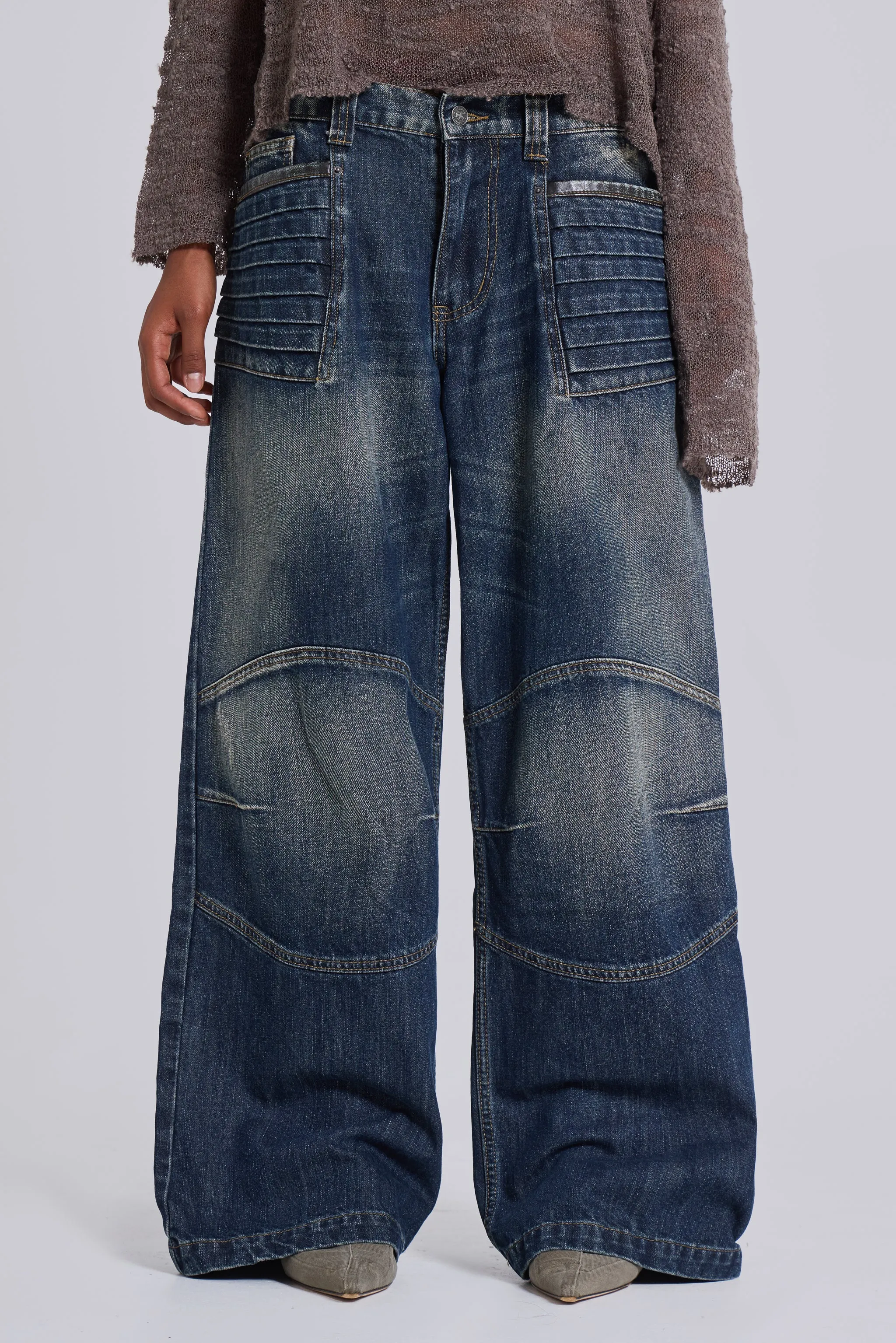 Mid Blue Crash Biker Colossus Jeans sold by Jaded London product image thumbnail 2