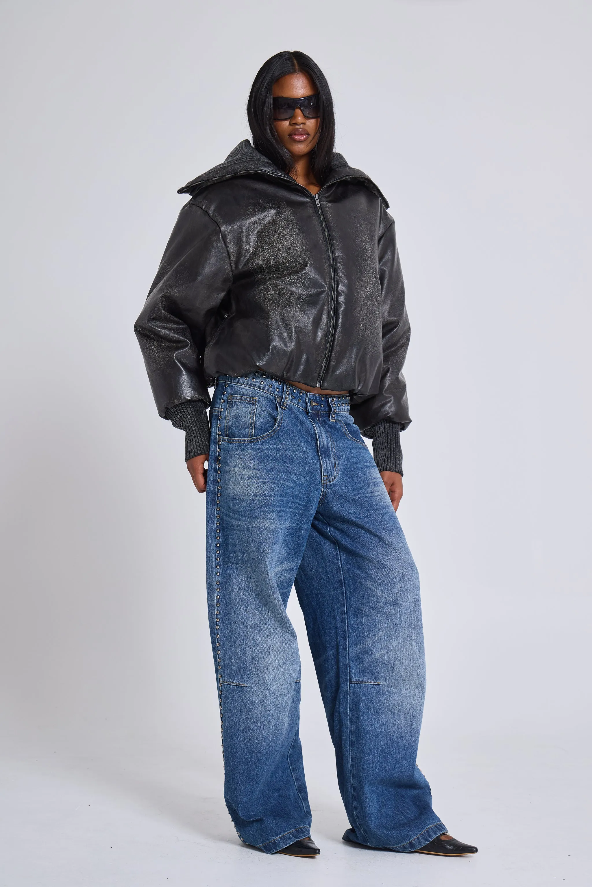 Nailed Studded Colossus Jeans in Mid Blue Wash sold by Jaded London product image thumbnail 3