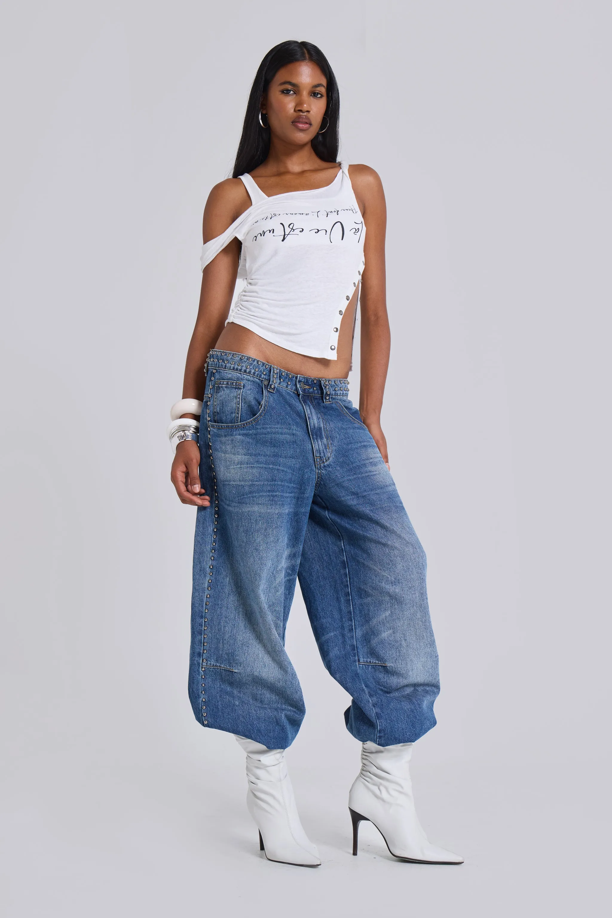 Nailed Studded Colossus Jeans in Mid Blue Wash sold by Jaded London product image thumbnail 5