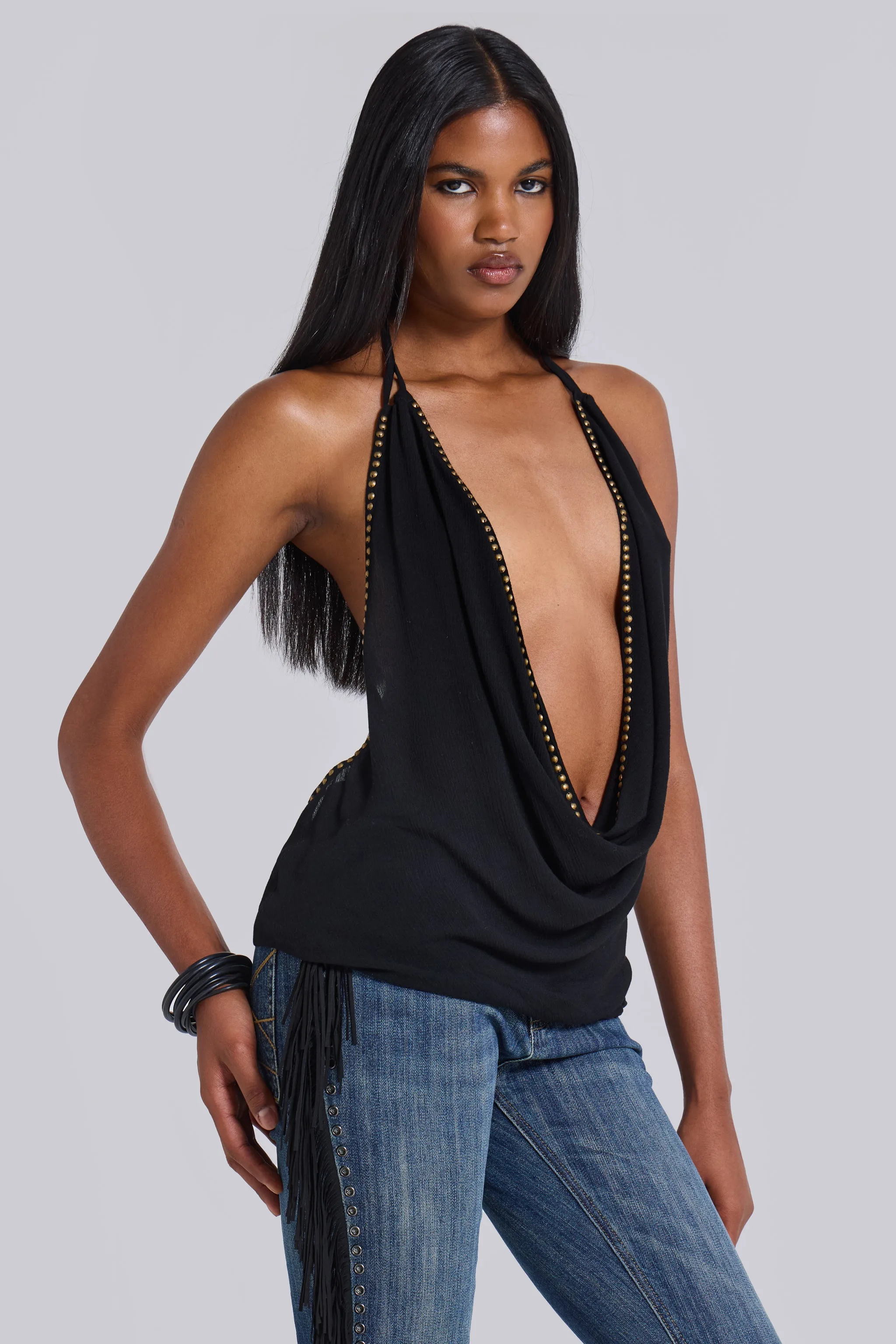 Tatiana Backless Studded Top sold by Jaded London