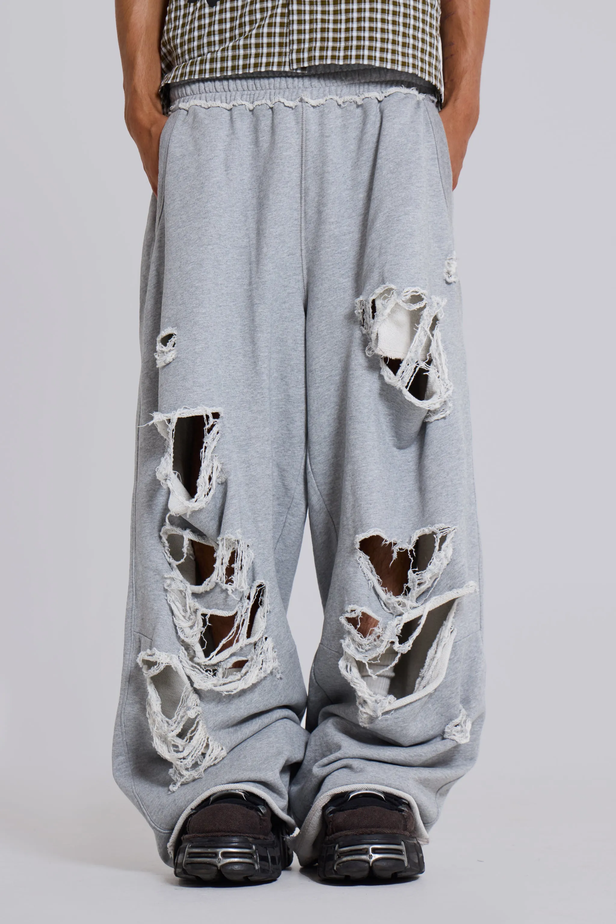 Distressed Grey Marl Baggy Monster Joggers sold by Jaded London