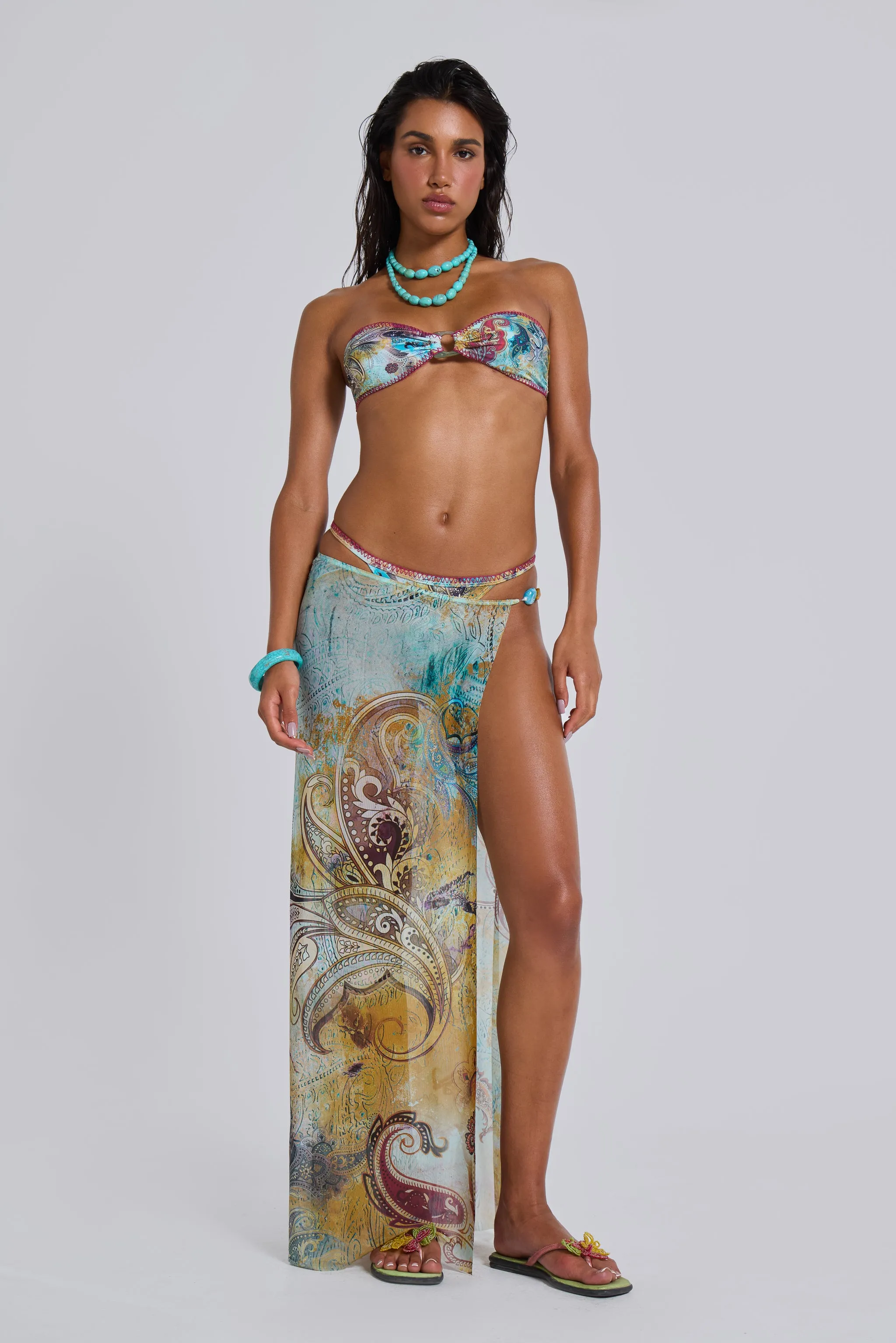 Daria Mesh Maxi Sarong Skirt With Beaded Trim sold by Jaded London