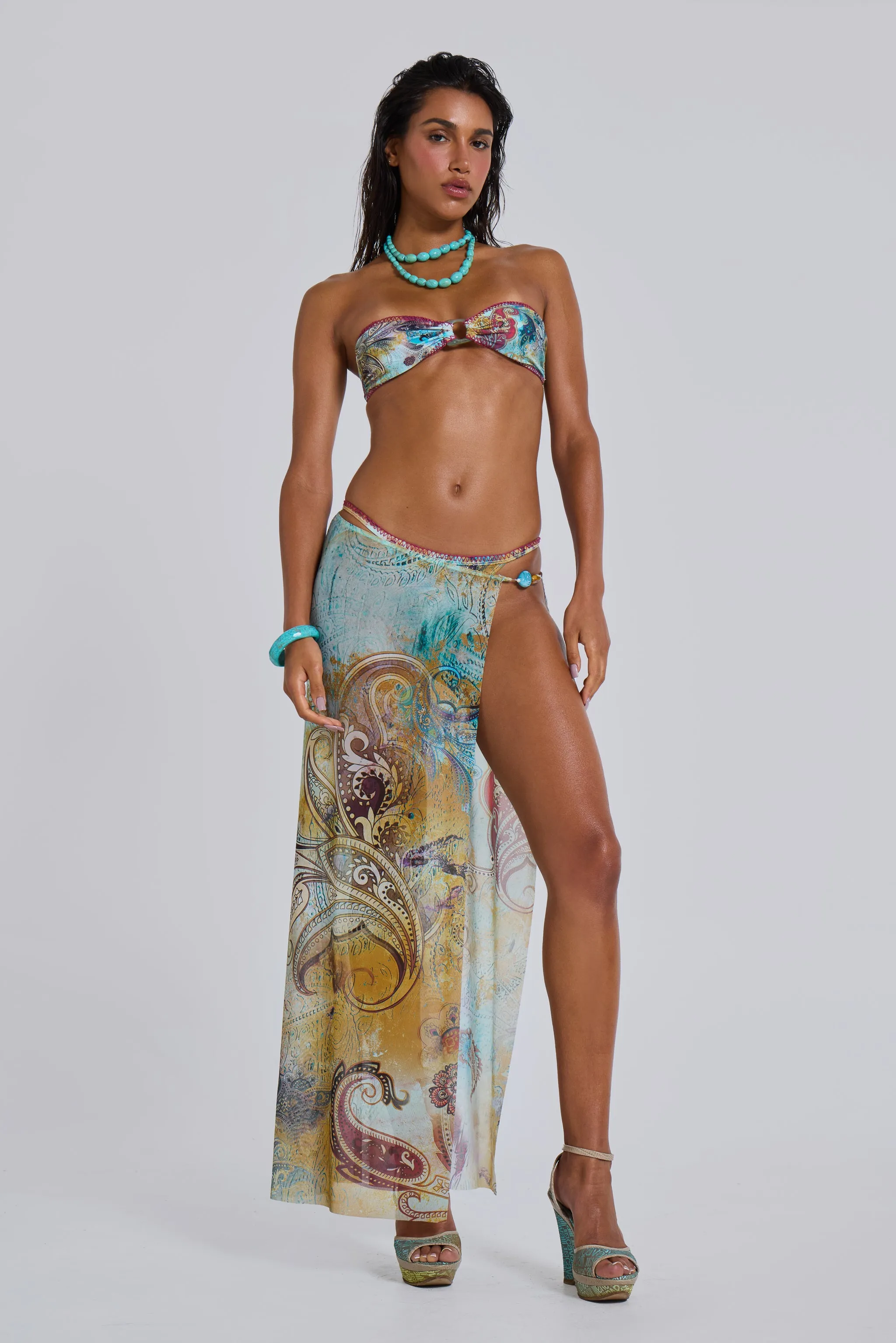 Daria Mesh Maxi Sarong Skirt With Beaded Trim sold by Jaded London product image thumbnail 3