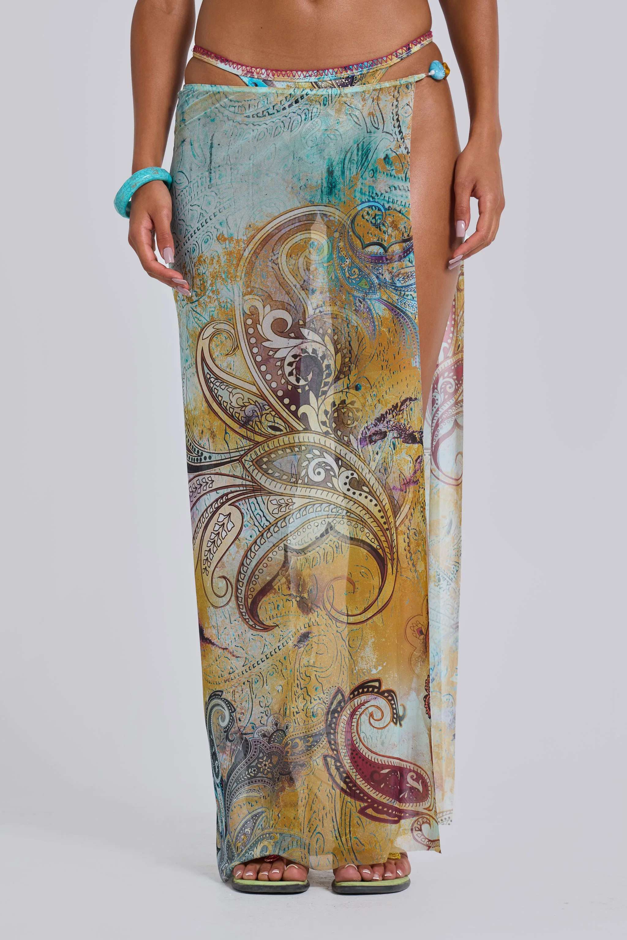 Daria Mesh Maxi Sarong Skirt With Beaded Trim sold by Jaded London product image thumbnail 4