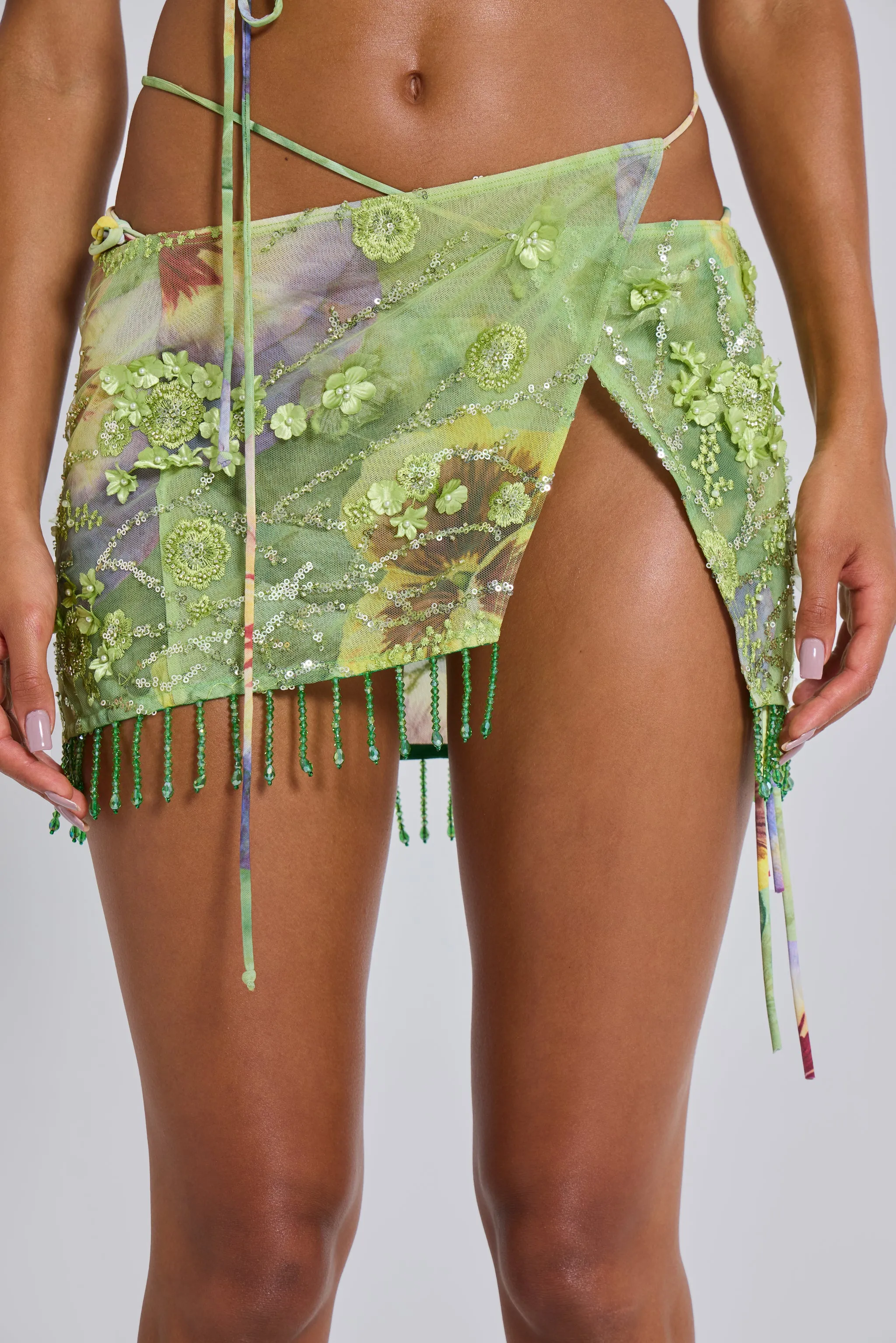 Melona Embellished Wrap Mini Skirt in Lime sold by Jaded London product image thumbnail 3