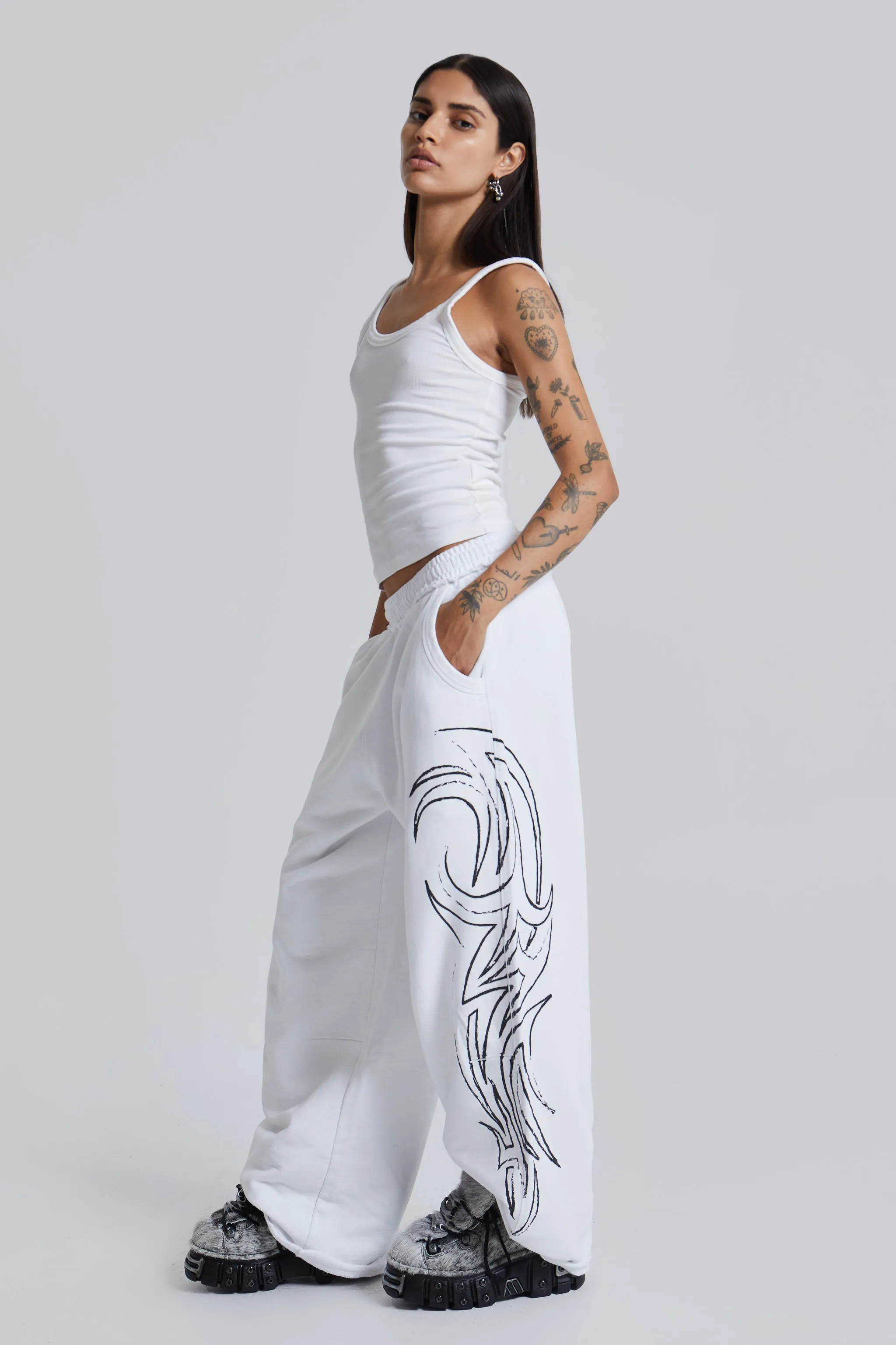 White Baggy Blade Joggers sold by Jaded London