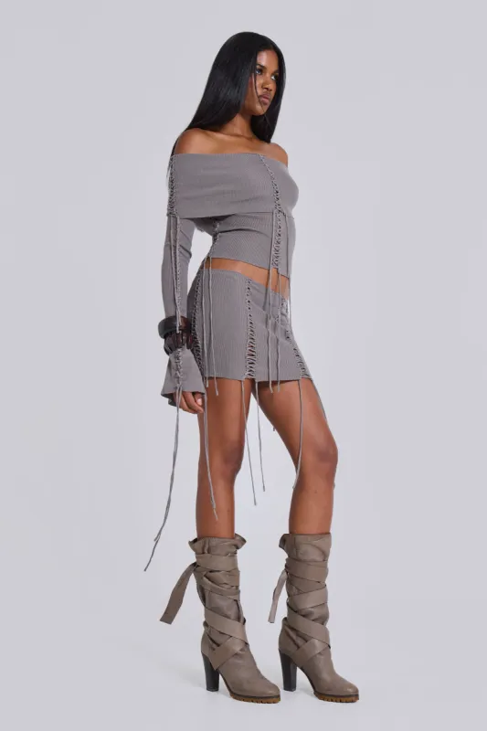 Vargo Knit Lace Up Mini Skirt sold by Jaded London