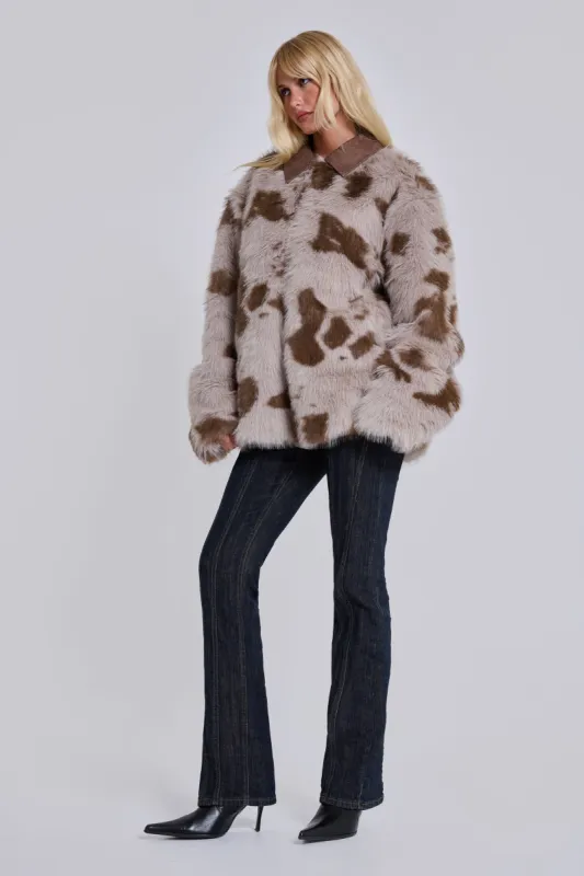 Lorax Cow Faux Fur Jacket sold by Jaded London