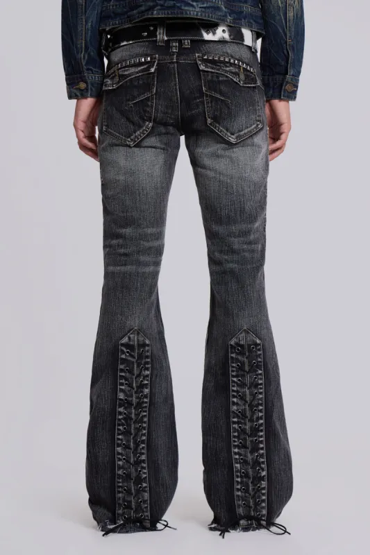 Washed Black Laced Flared Jeans sold by Jaded London