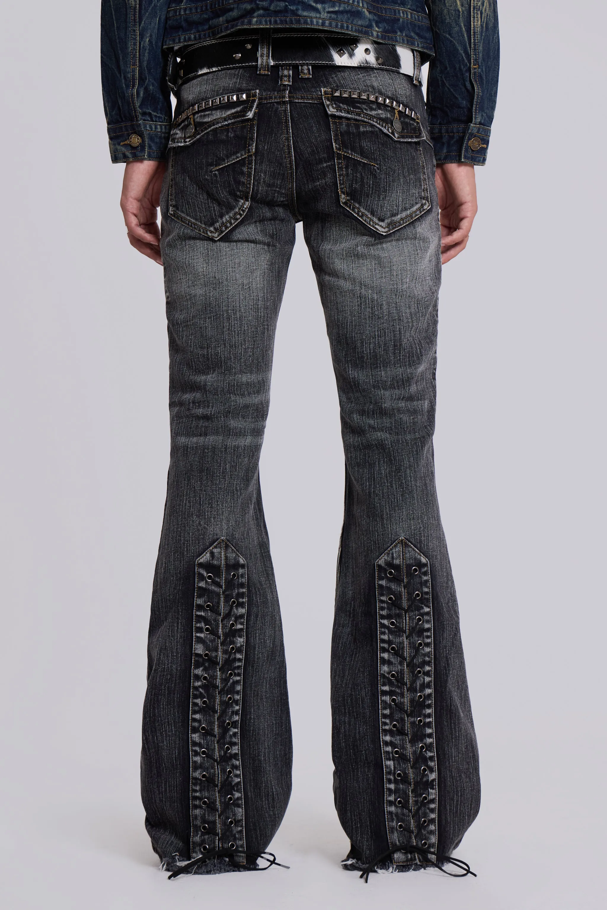 Washed Black Laced Flared Jeans sold by Jaded London
