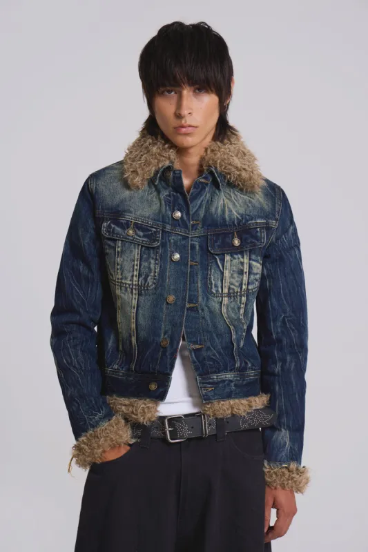 Jaded London Bedrock Waxed Hooded Denim Jacket | Parallel