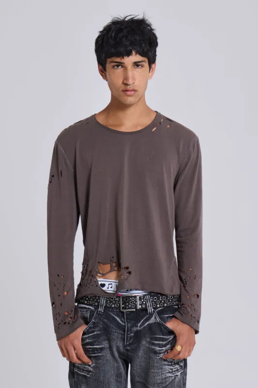 Mauve Bitten Long Sleeve Top sold by Jaded London