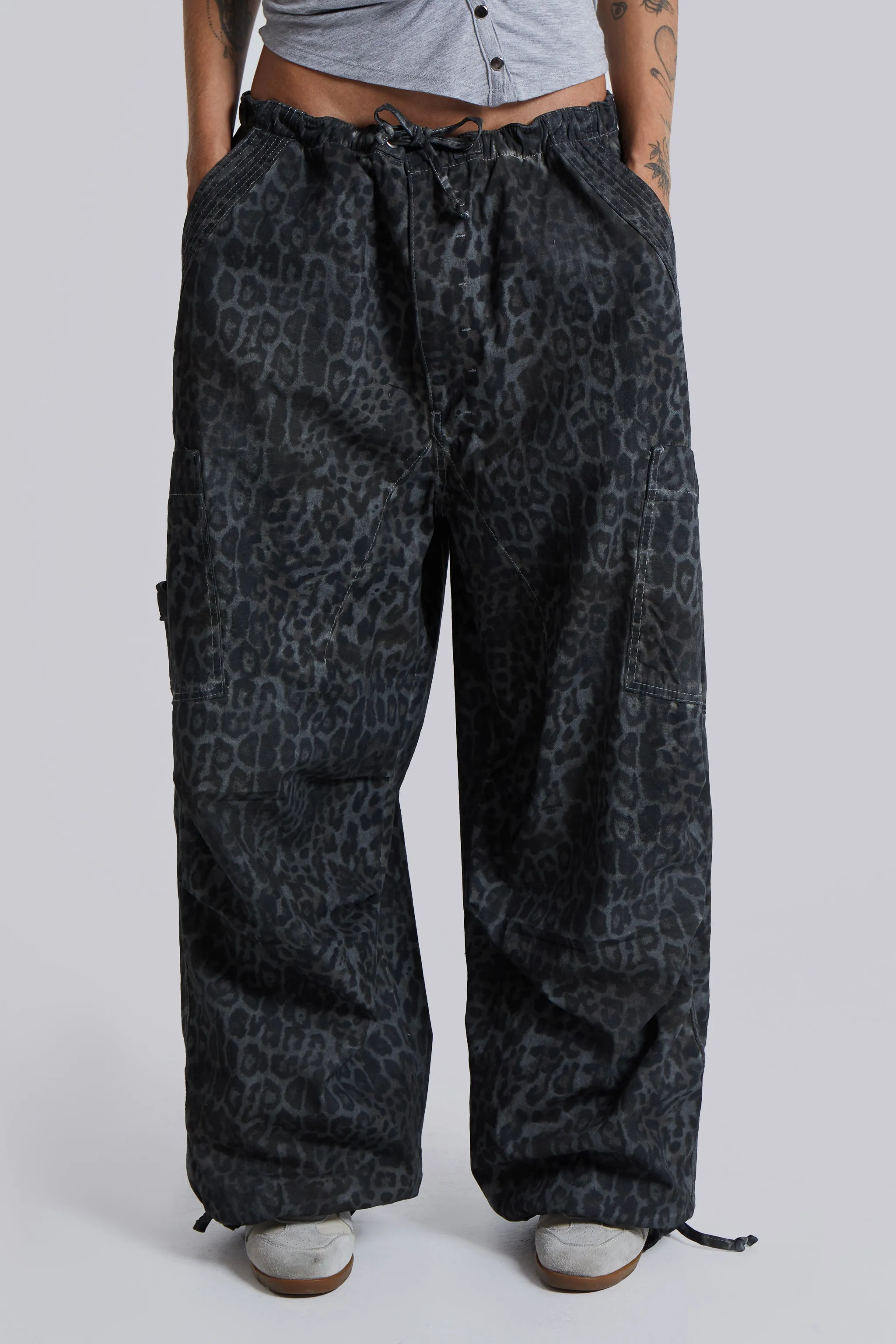 Charcoal Leopard Parachute Pants sold by Jaded London product image thumbnail 2