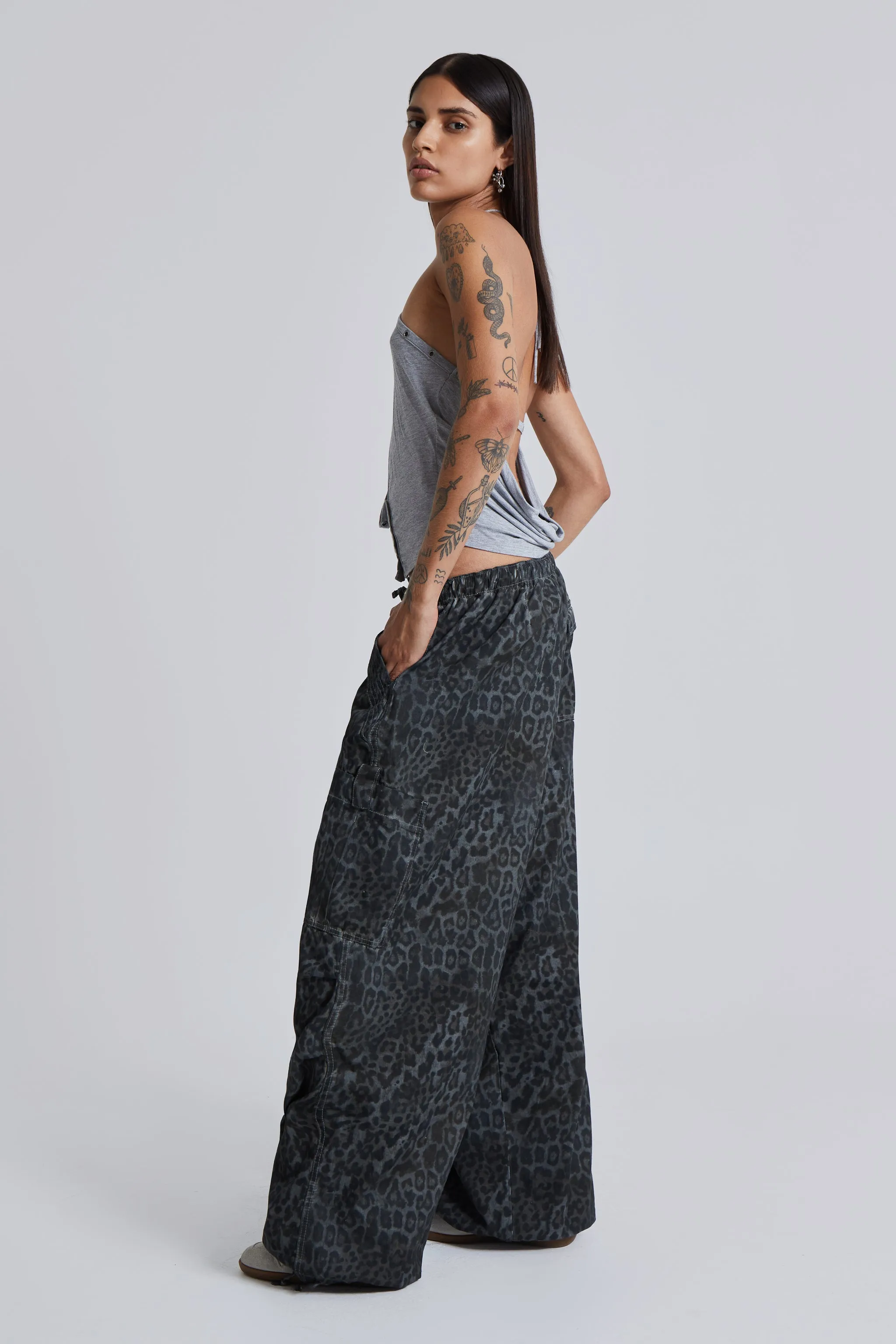 Charcoal Leopard Parachute Pants sold by Jaded London product image thumbnail 4