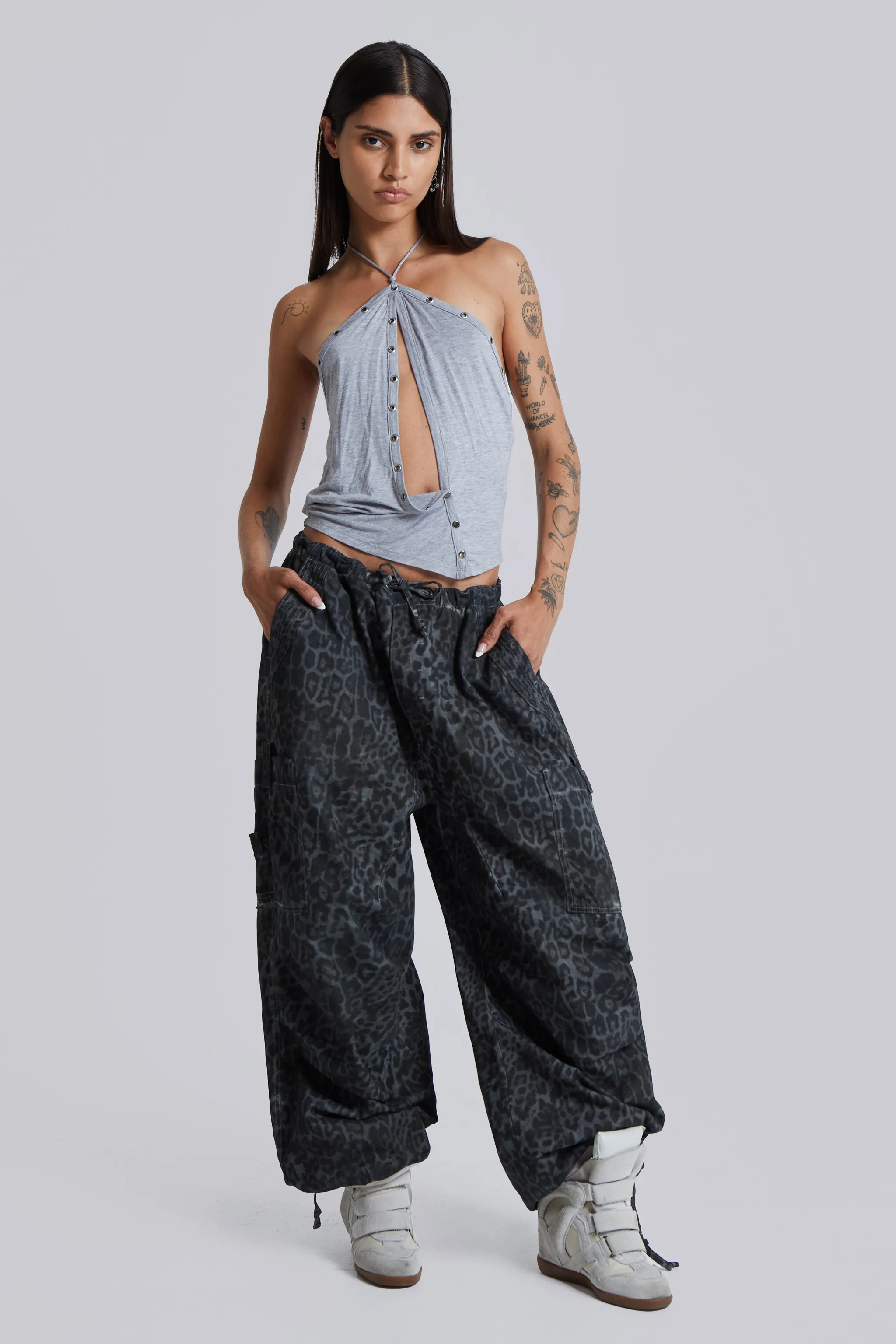 Charcoal Leopard Parachute Pants sold by Jaded London product image thumbnail 3