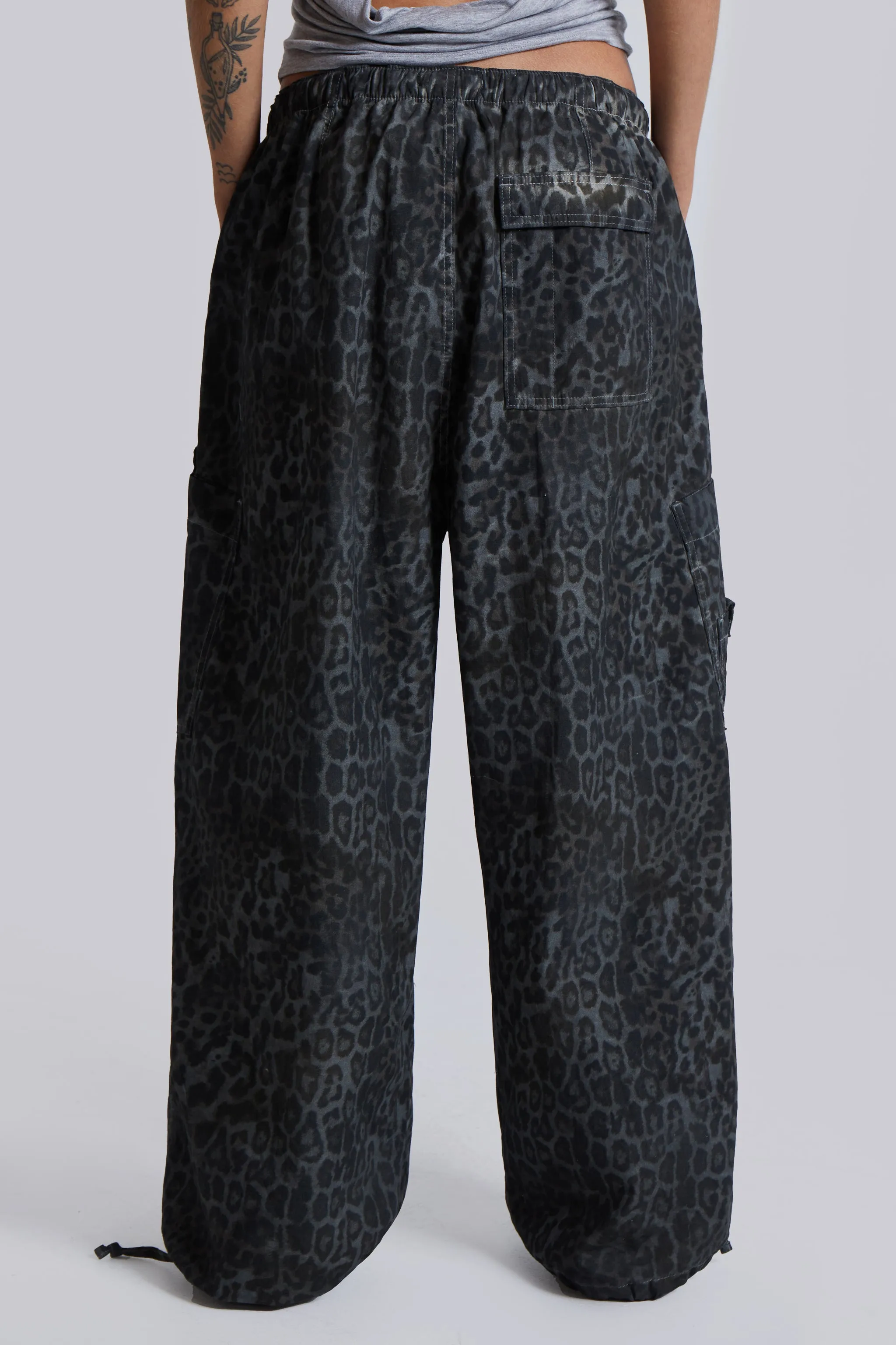 Charcoal Leopard Parachute Pants sold by Jaded London product image thumbnail 5