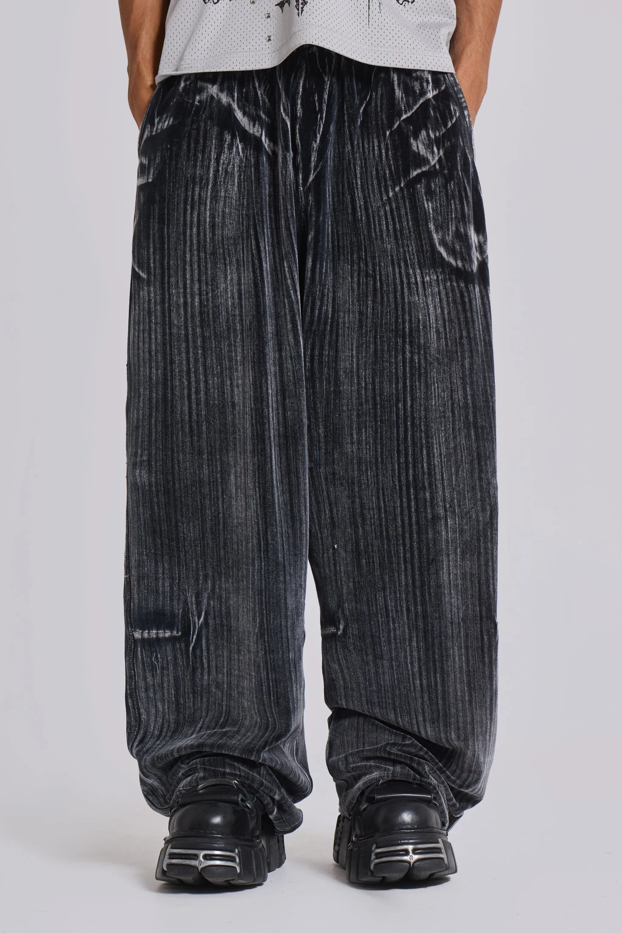 Crease Velour Baggy Monster Joggers sold by Jaded London