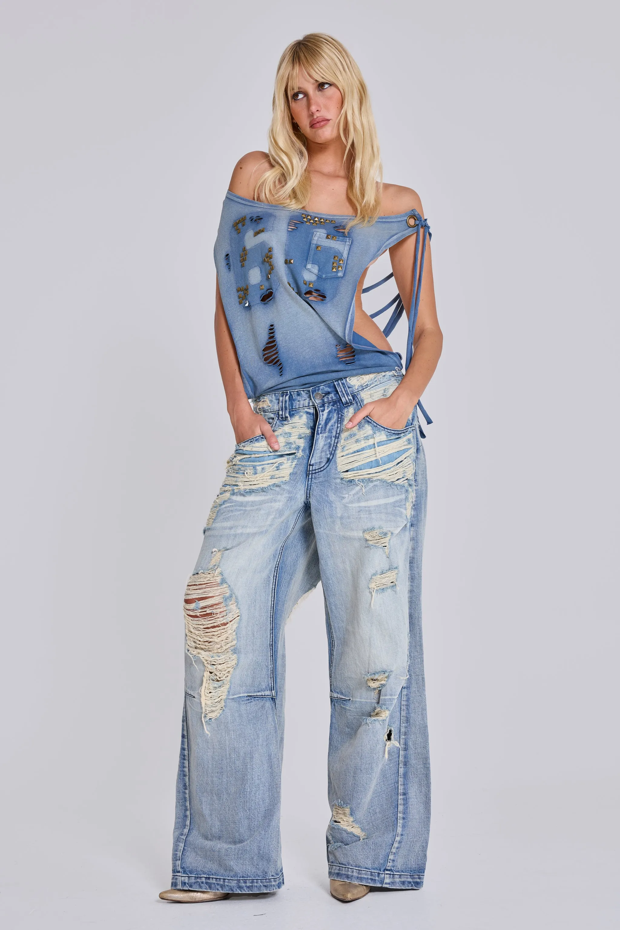 Menace Shredded Colossus Jeans sold by Jaded London
