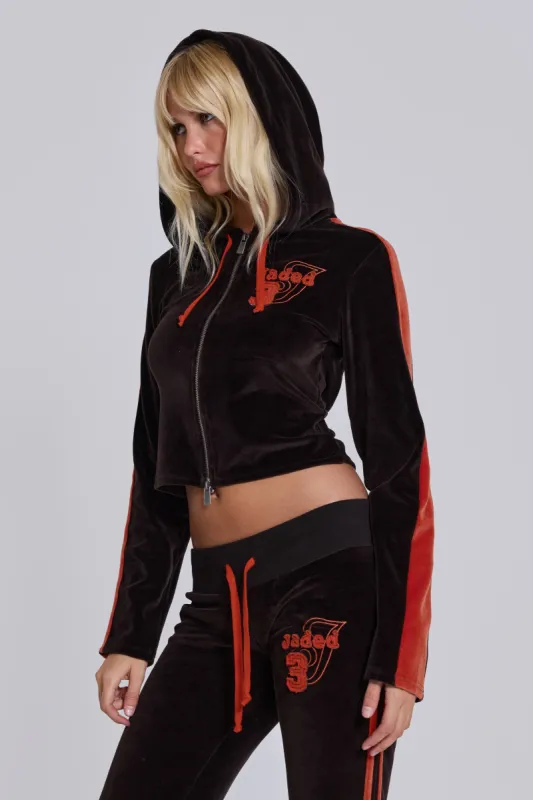 Brown Three Velour Fitted Hoodie sold by Jaded London