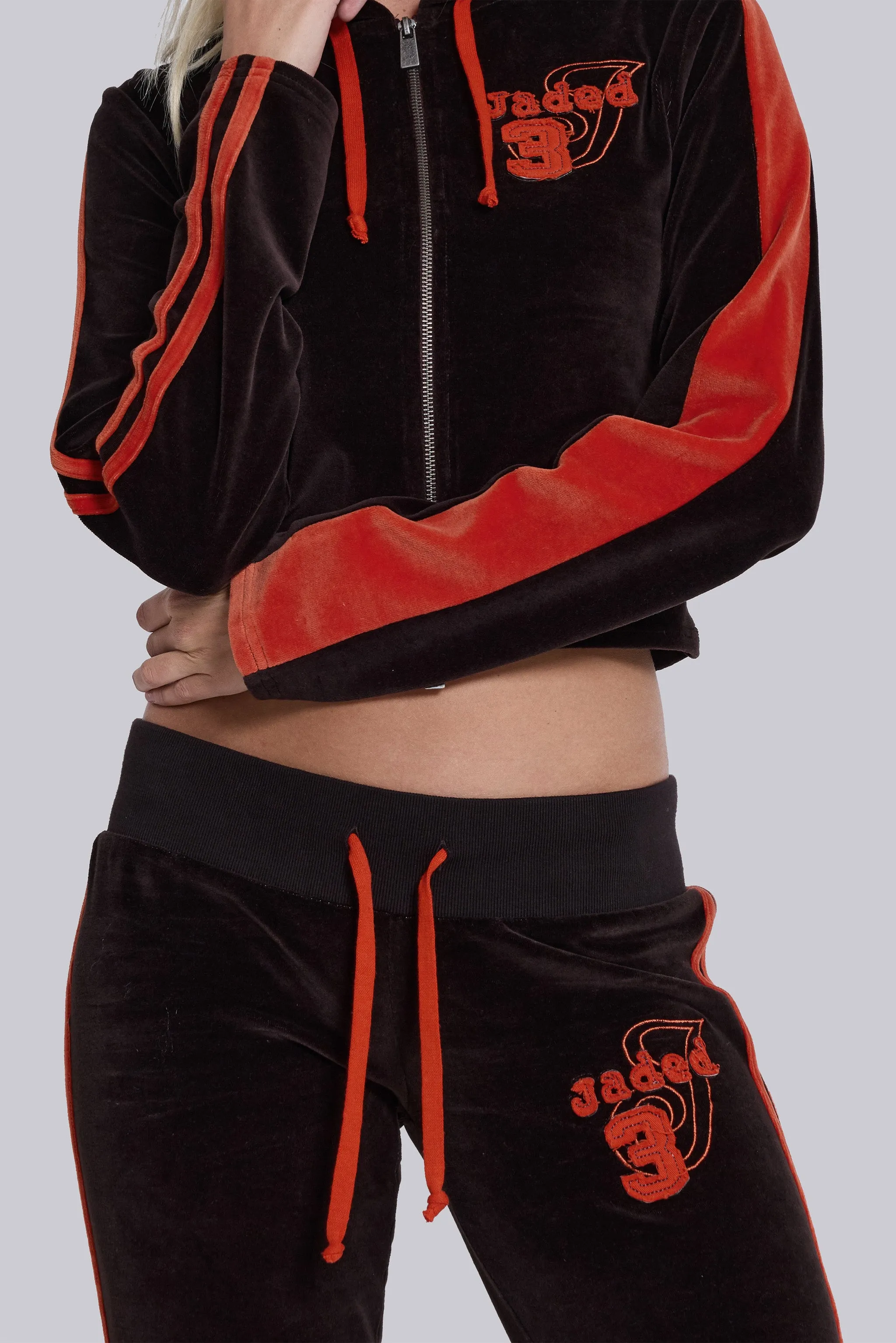 Brown Three Velour Fitted Hoodie sold by Jaded London product image thumbnail 4