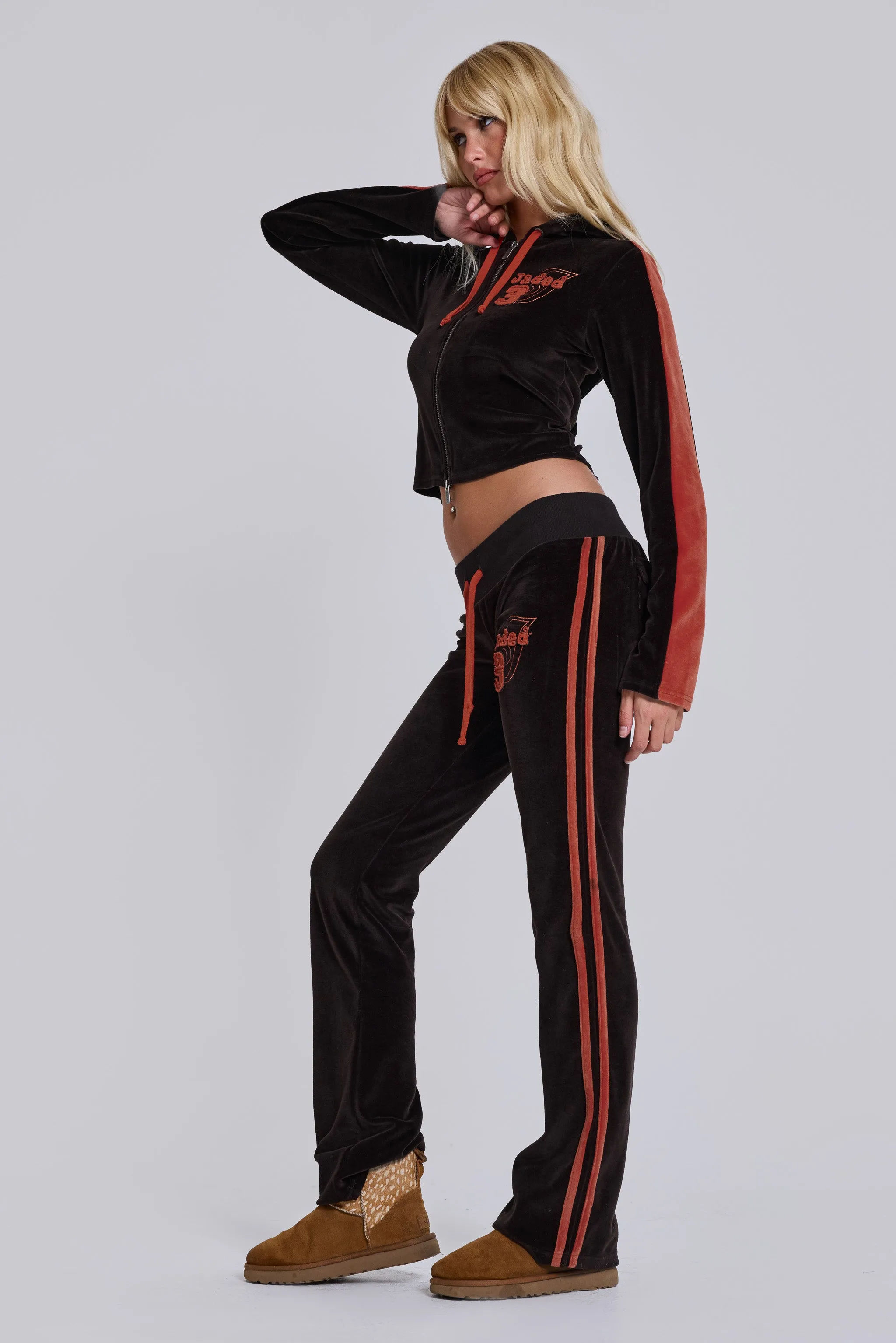 Brown Three Velour Fitted Hoodie sold by Jaded London product image thumbnail 3