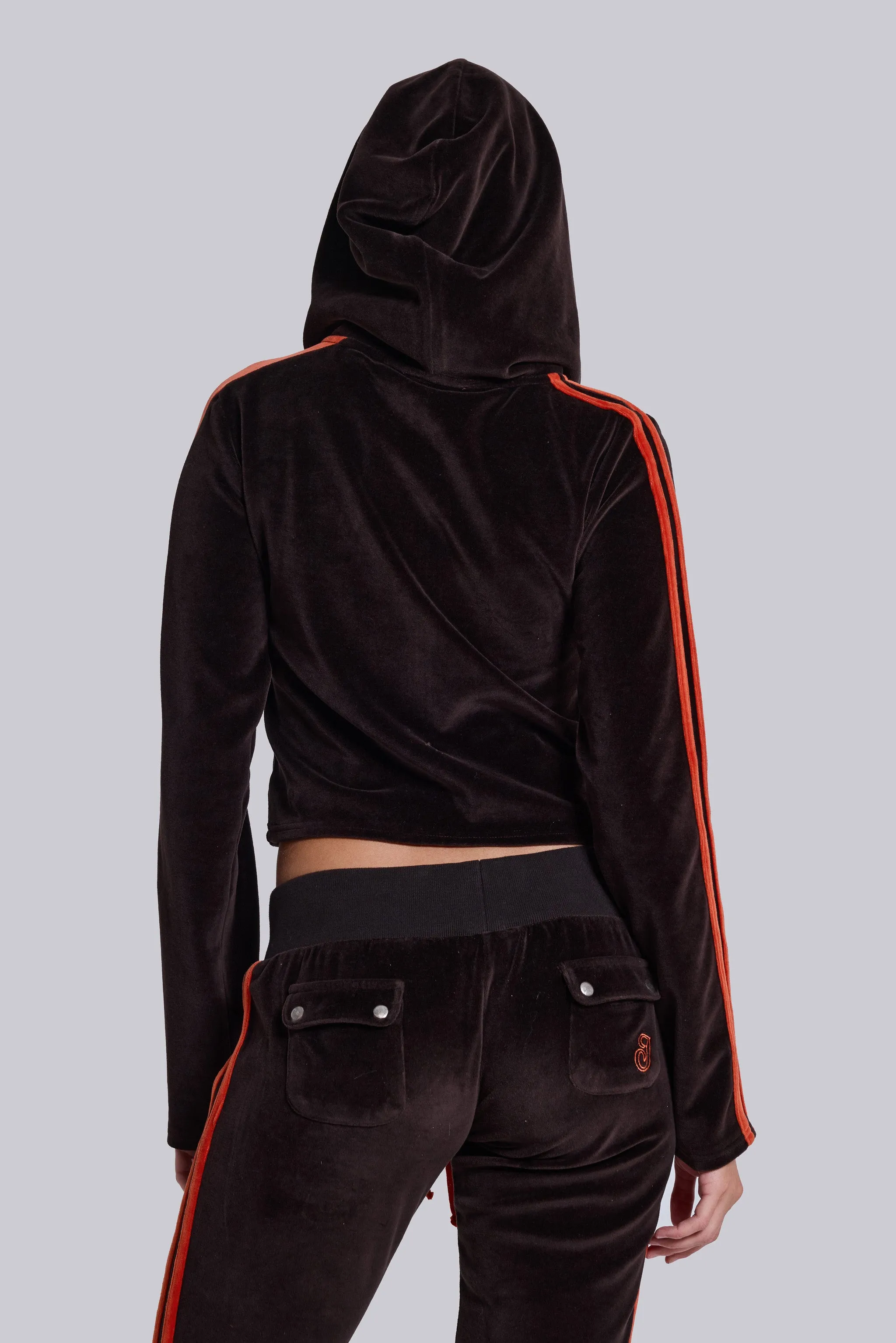 Brown Three Velour Fitted Hoodie sold by Jaded London product image thumbnail 5